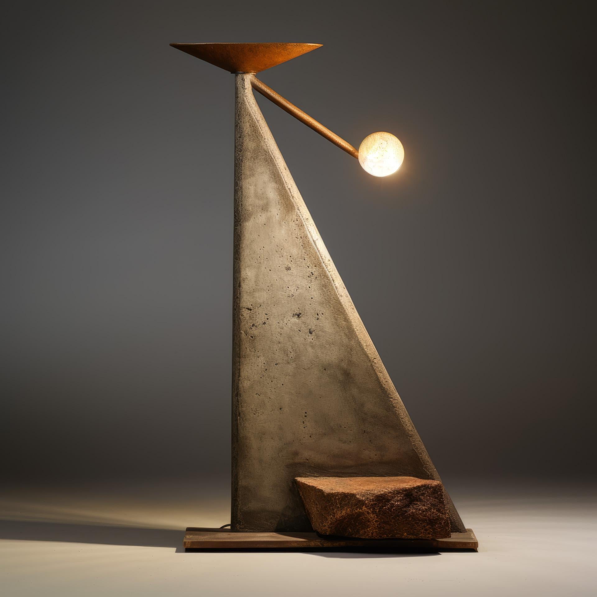 Huo Ju Floor Lamp by objective OBJECT Studio
Dimensions: D 58.5 x W 95 x H 167.5 cm 
Materials: Concrete, sandstone, steel, plaster, acrylics, led.

All our lamps can be wired according to each country. If sold to the USA it will be wired for the