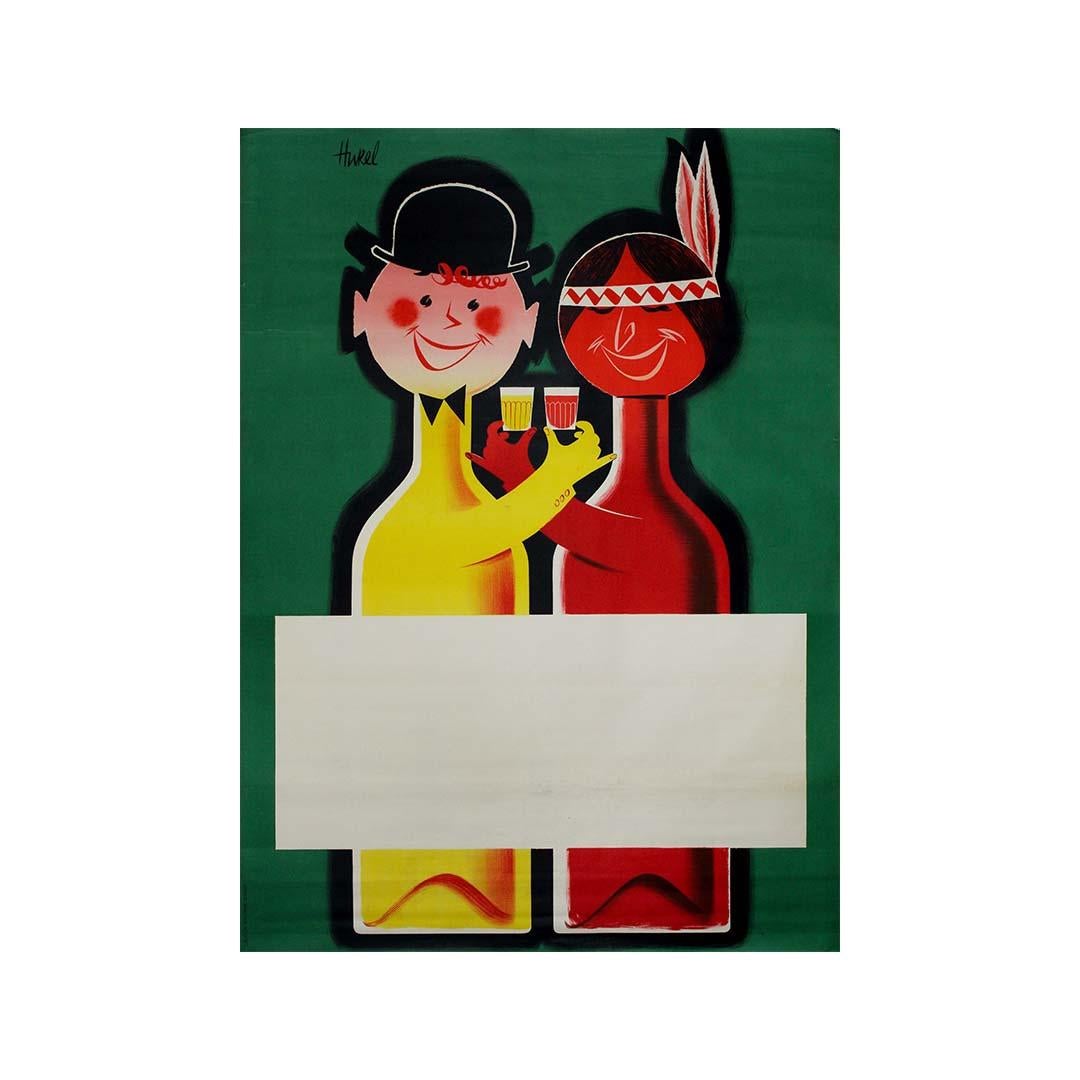 Circa 1950 original advertising poster by Hurel Vin rouge vin blanc cowbow For Sale 3