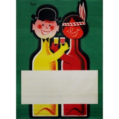 Vintage Circa 1950 original advertising poster by Hurel Vin rouge vin blanc cowbow