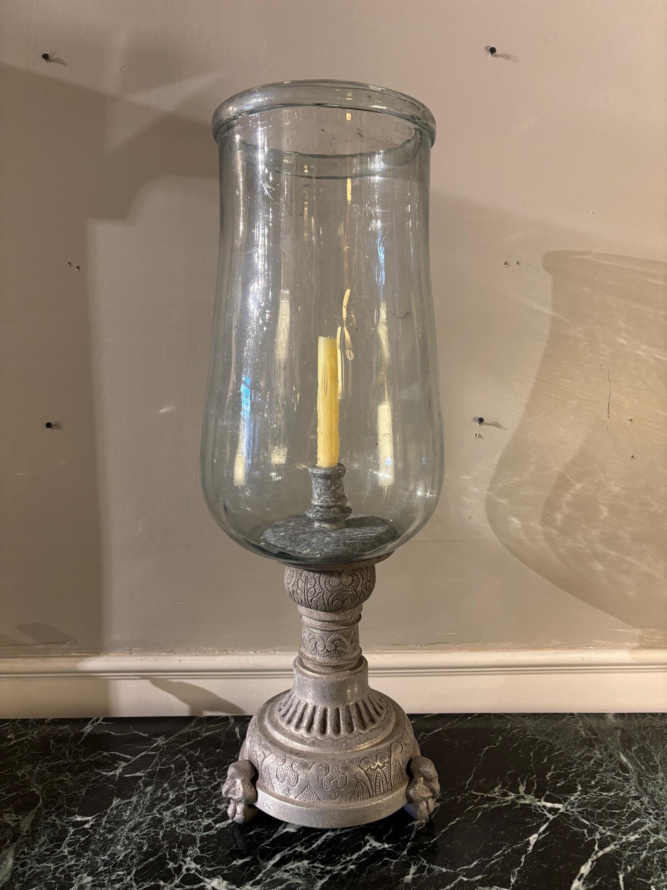 Hurricane Lamp Photophore On Zinc Base, Large Scale For Sale 2