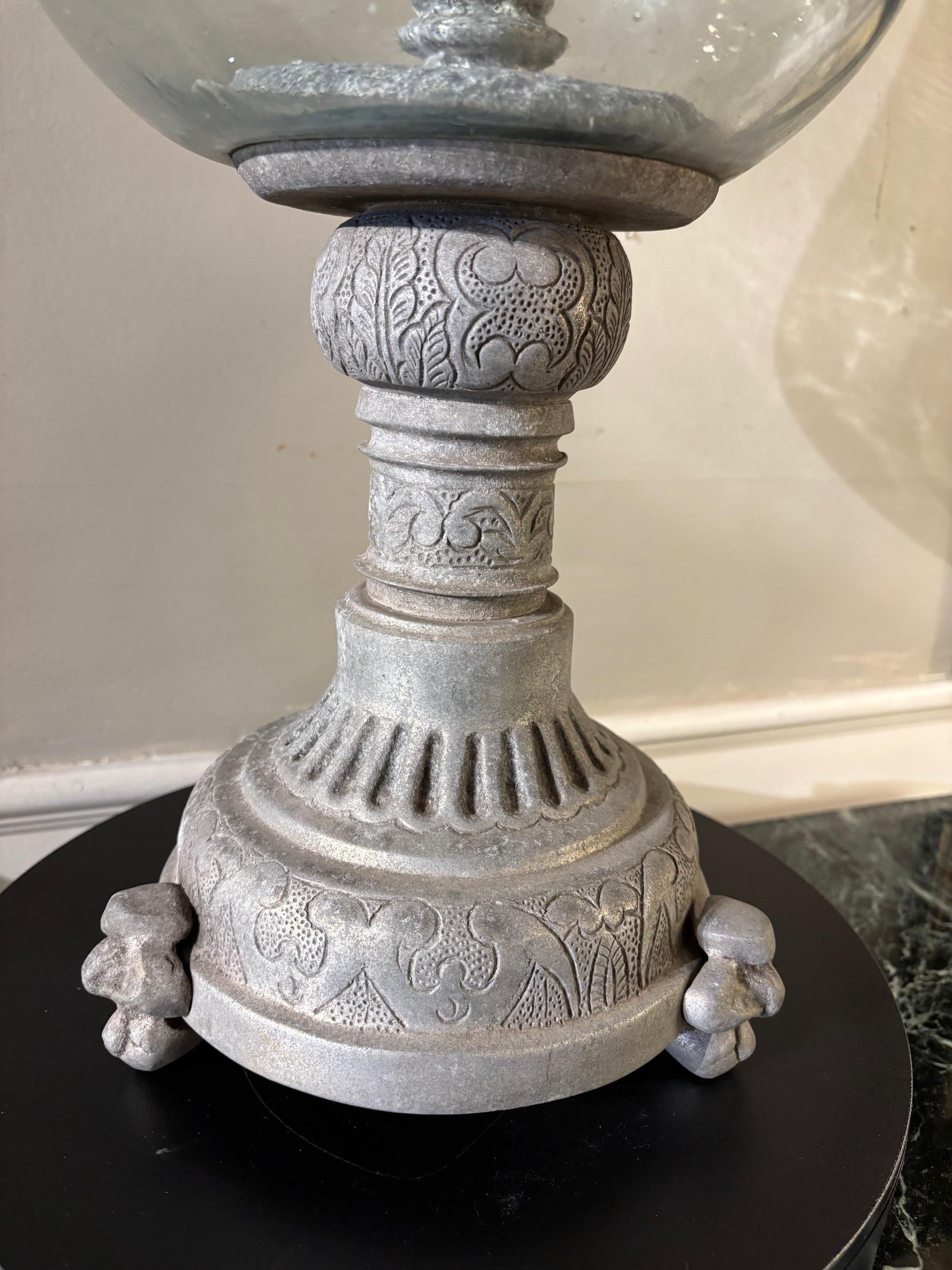 Hurricane Lamp Photophore On Zinc Base, Large Scale For Sale 4