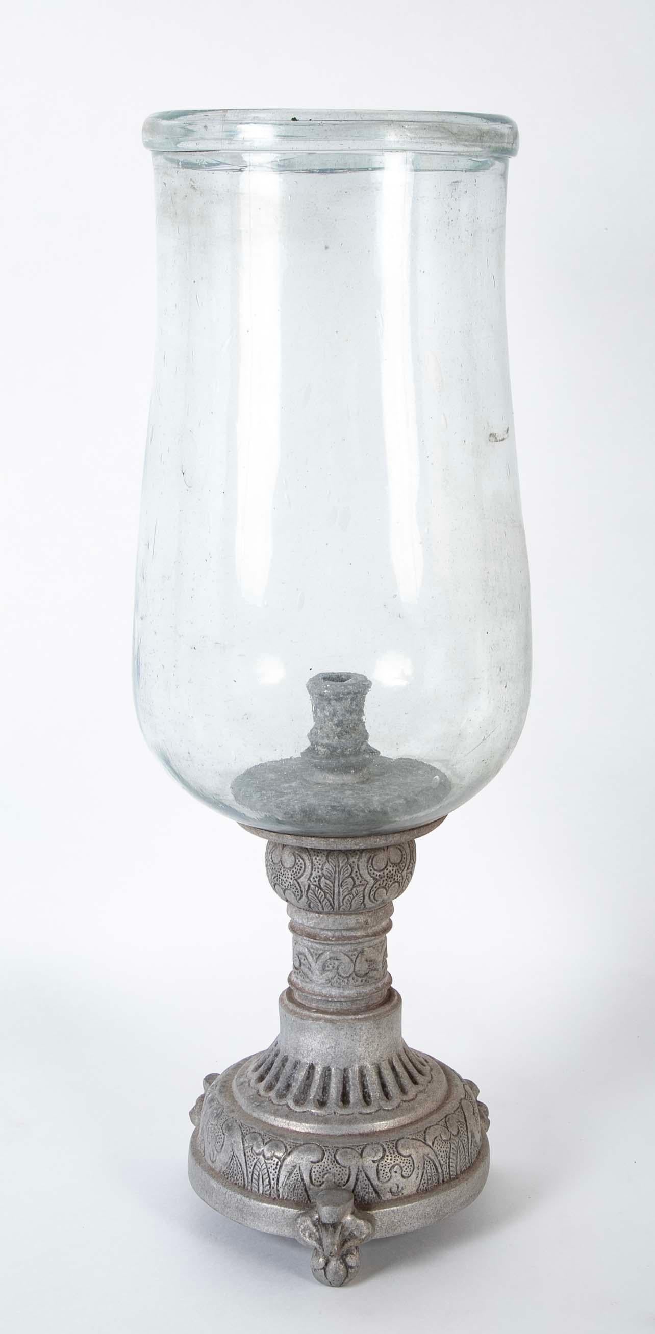 American Hurricane Lamp Photophore On Zinc Base, Large Scale For Sale