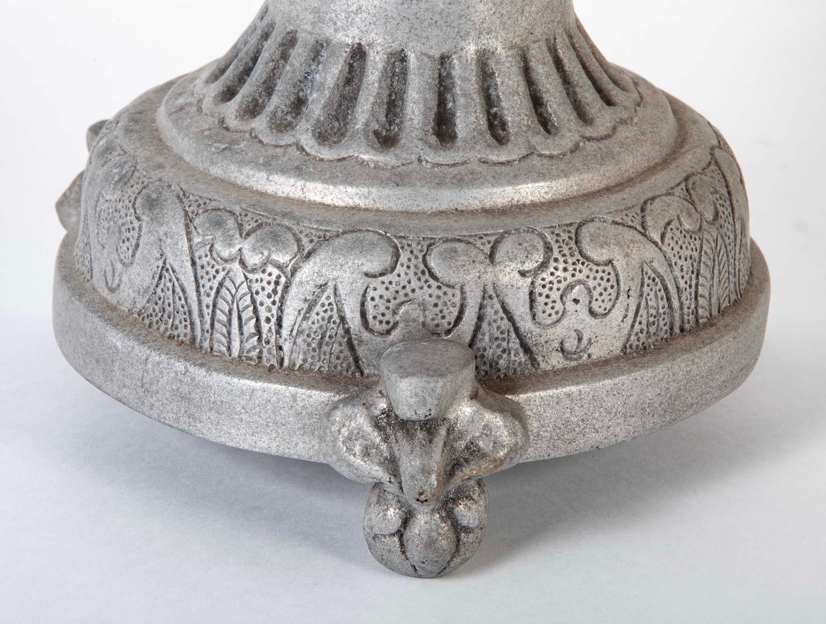 Hurricane Lamp Photophore On Zinc Base, Large Scale In Good Condition For Sale In Stamford, CT