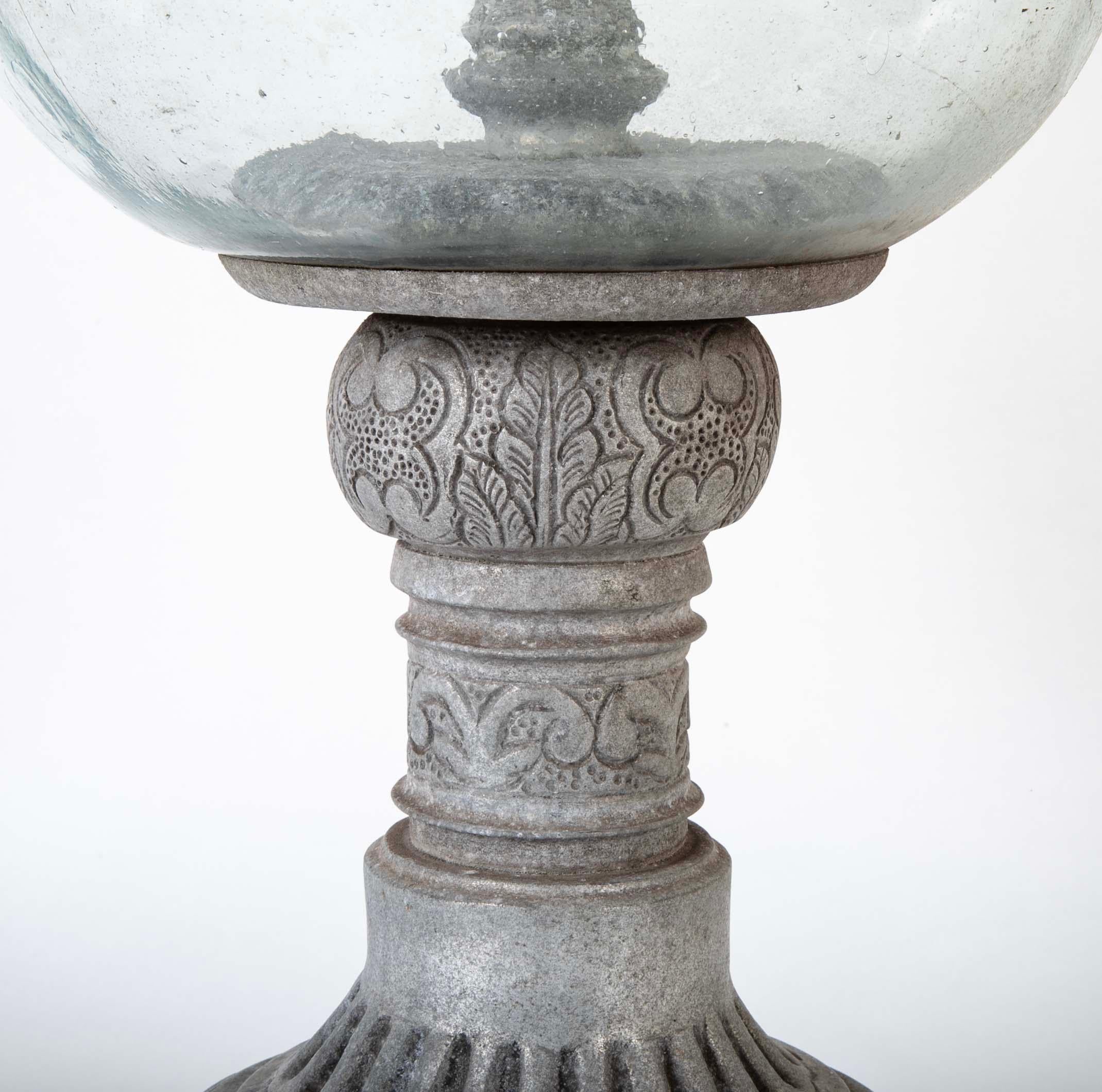 20th Century Hurricane Lamp Photophore On Zinc Base, Large Scale For Sale