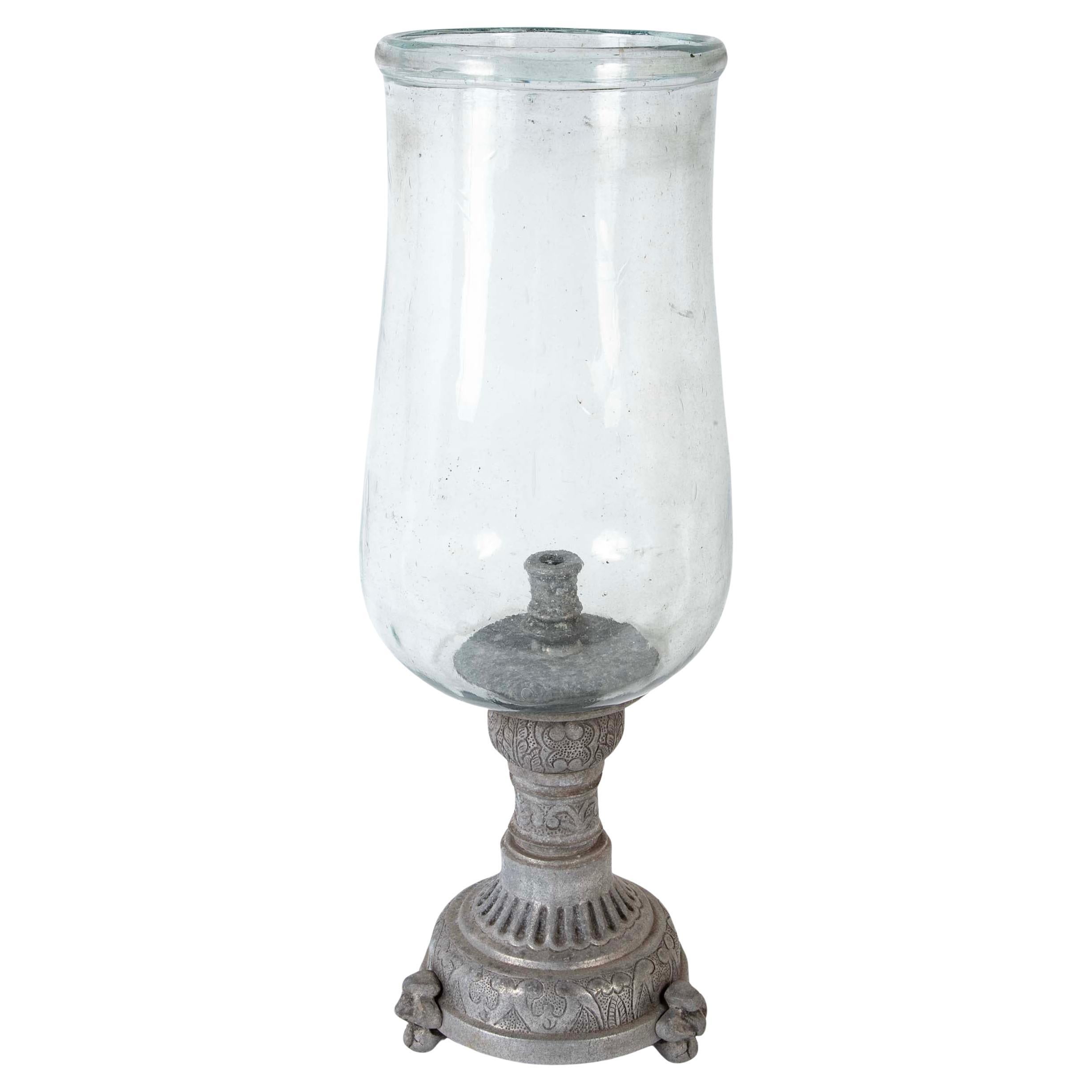 Hurricane Lamp Photophore On Zinc Base, Large Scale For Sale
