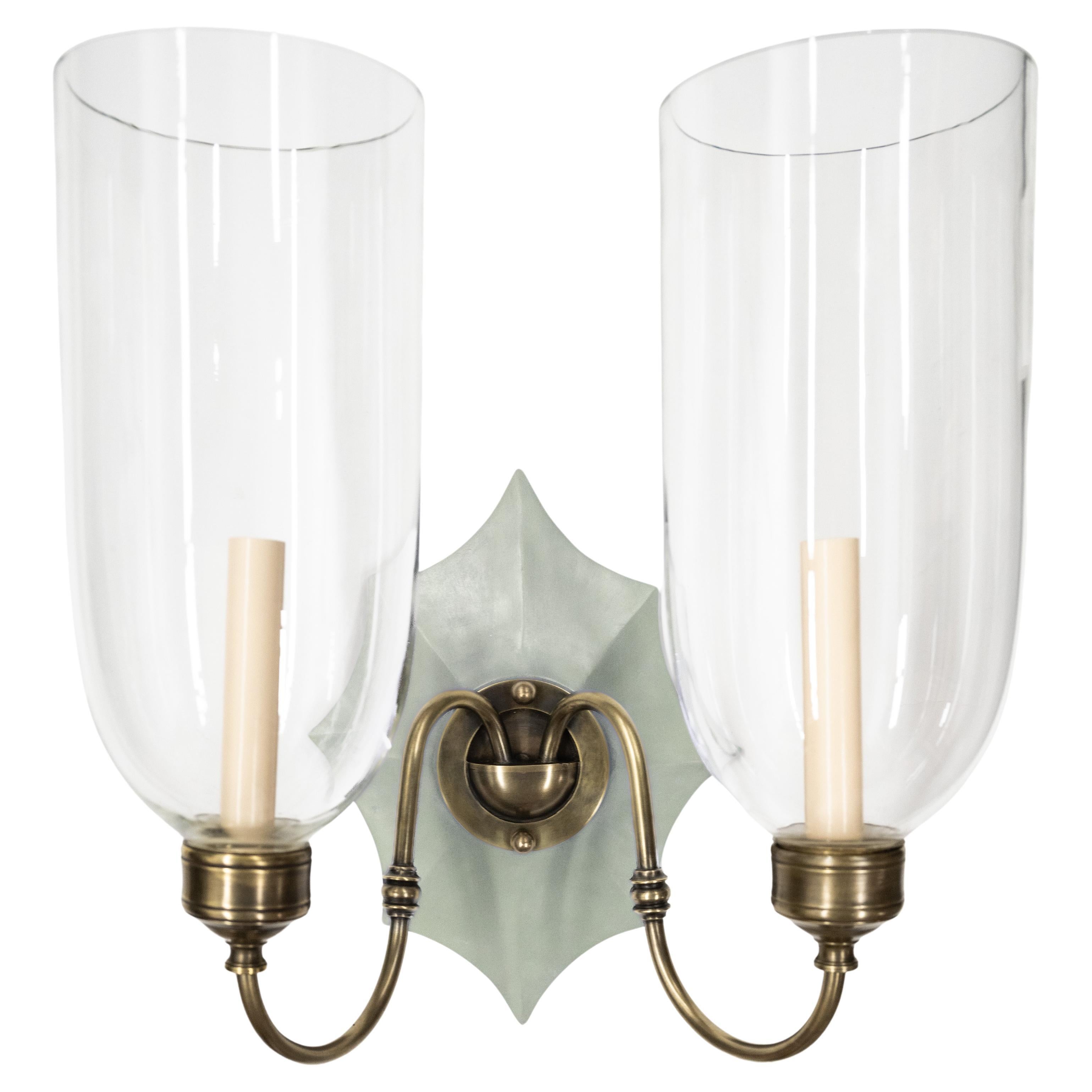 Hurricane Sconces with Double Kent-Style Arms For Sale