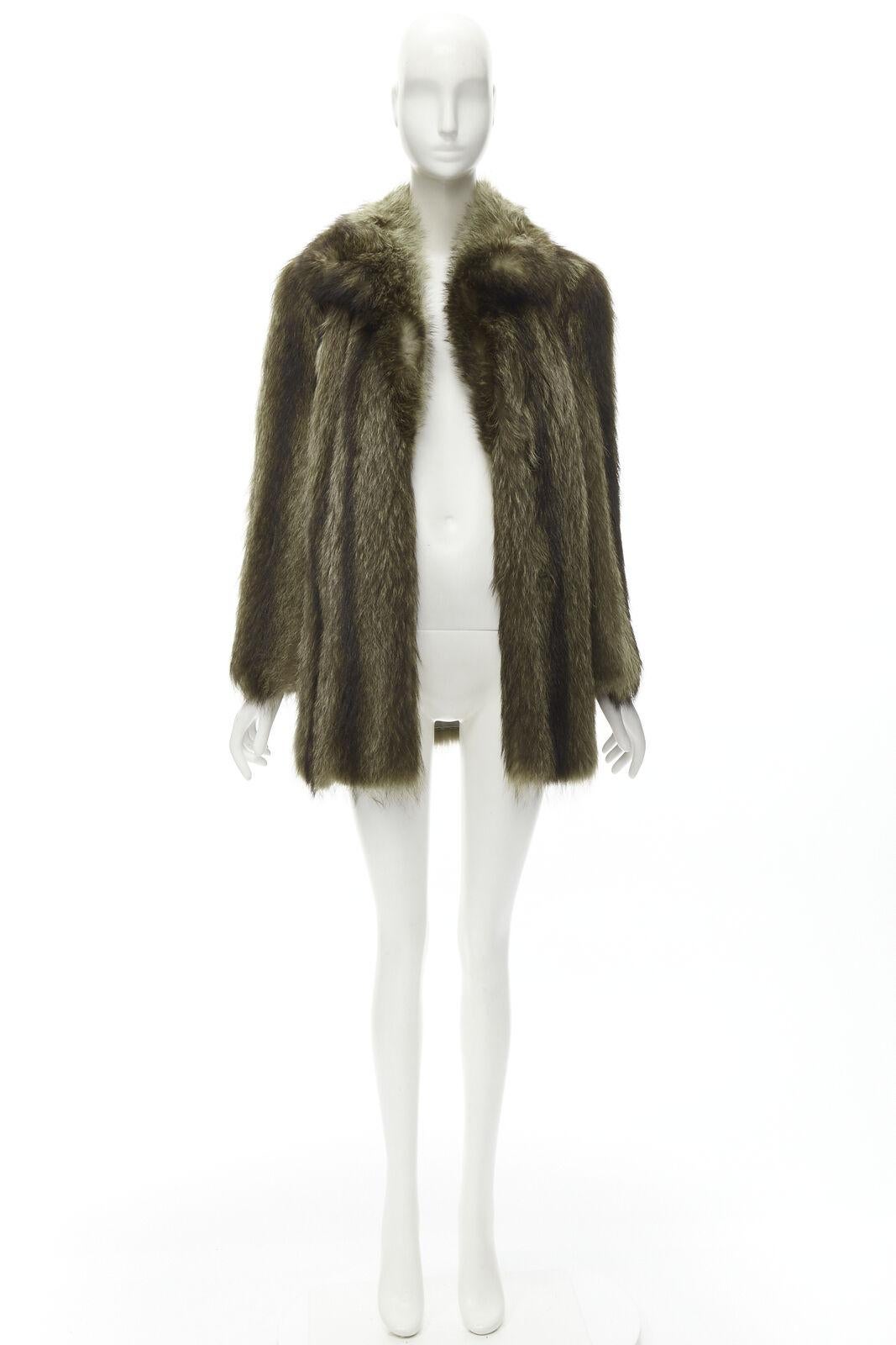 HURTIQ brown fur long sleeve collar hook eye jacket coat For Sale 6