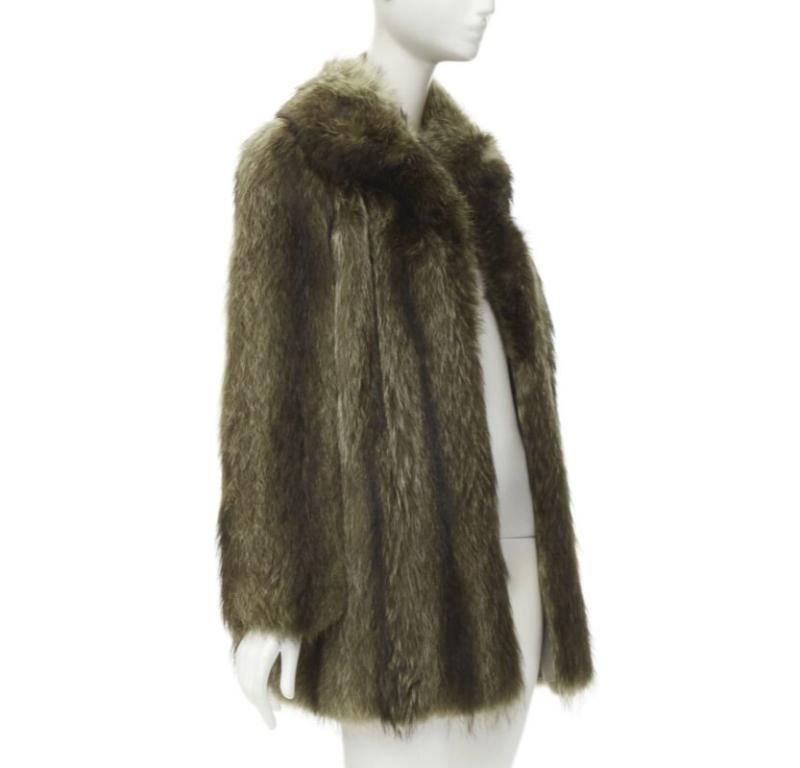 Black HURTIQ brown fur long sleeve collar hook eye jacket coat For Sale