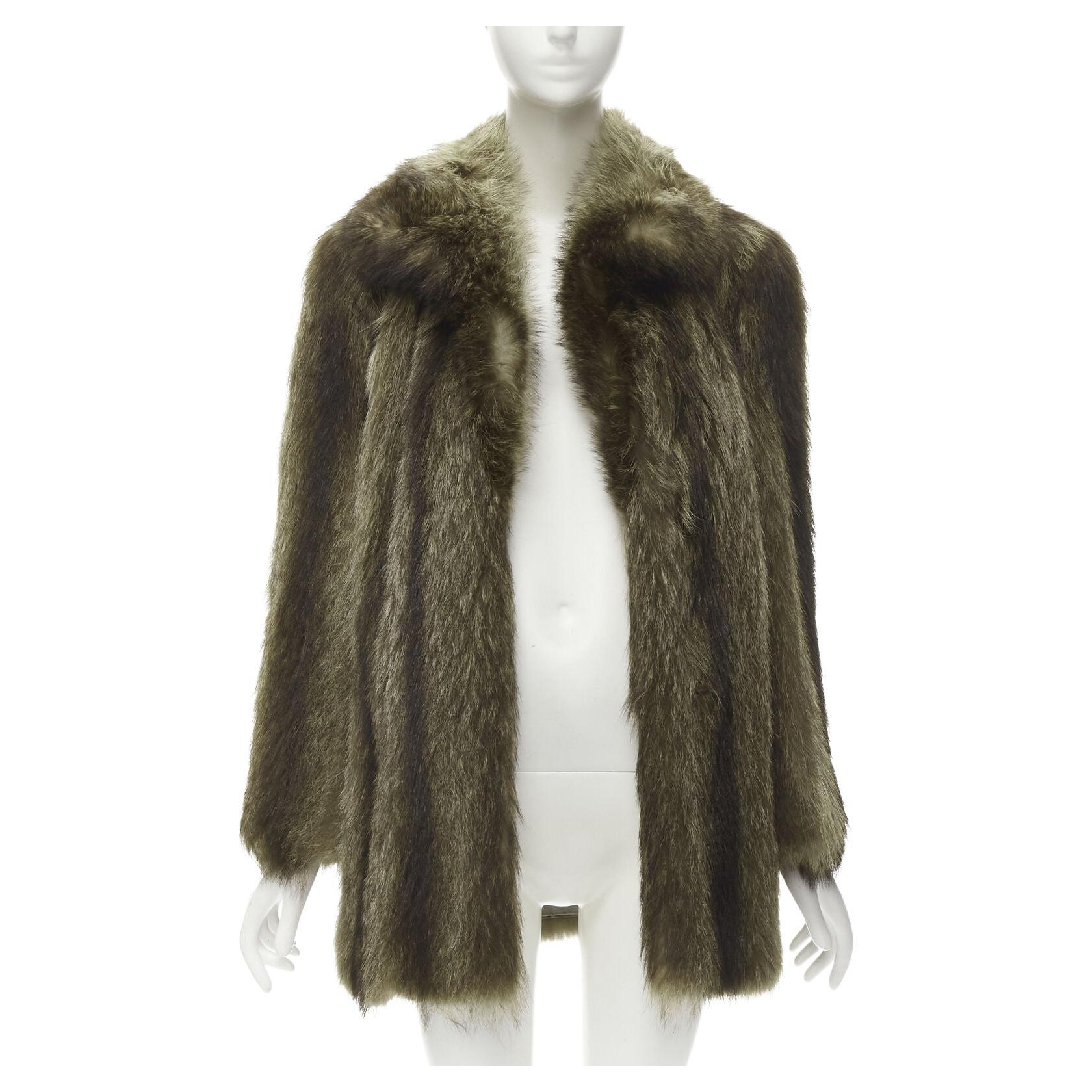 HURTIQ brown fur long sleeve collar hook eye jacket coat For Sale