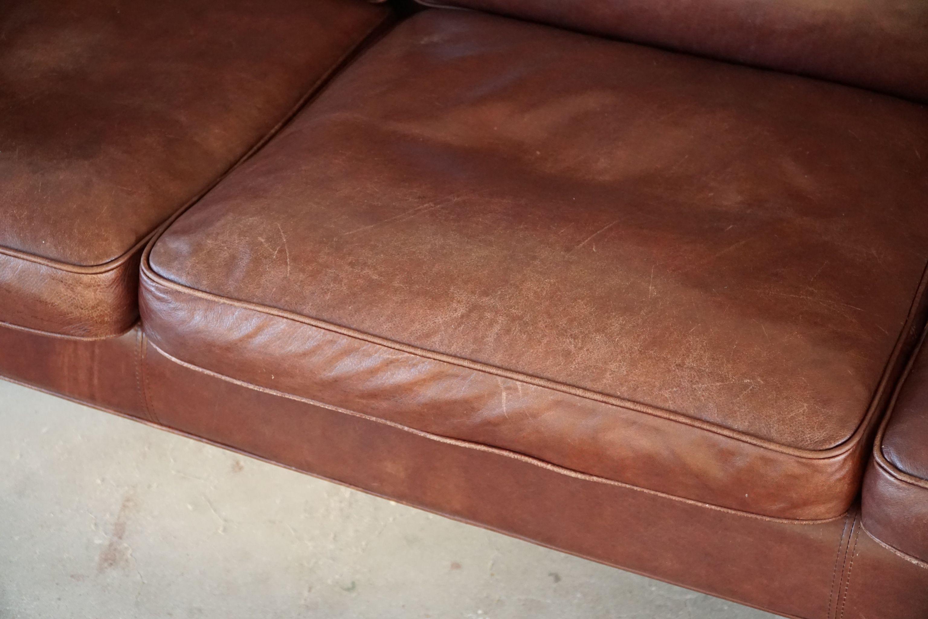 Hurup Møbelfabrik, Mid Century Three Seater Sofa in Brown Leather, Made in 1970s For Sale 9