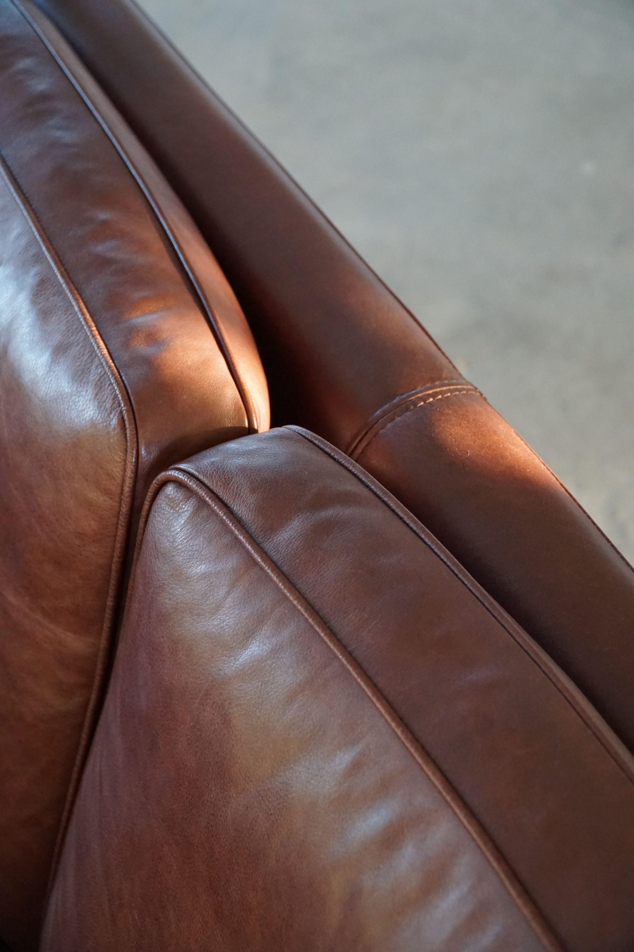 Scandinavian Modern Hurup Møbelfabrik, Mid Century Three Seater Sofa in Brown Leather, Made in 1970s For Sale