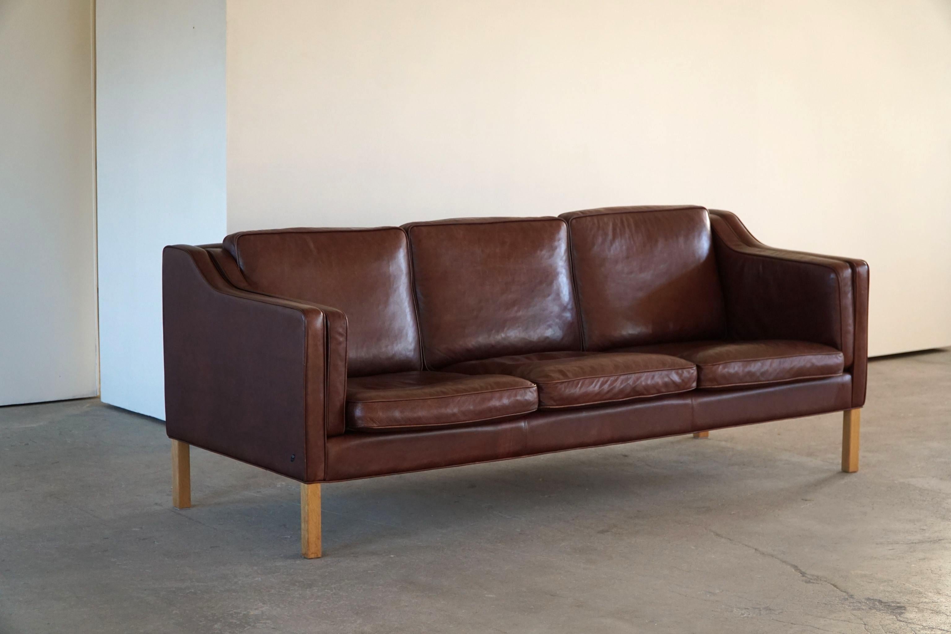 Danish Hurup Møbelfabrik, Mid Century Three Seater Sofa in Brown Leather, Made in 1970s For Sale