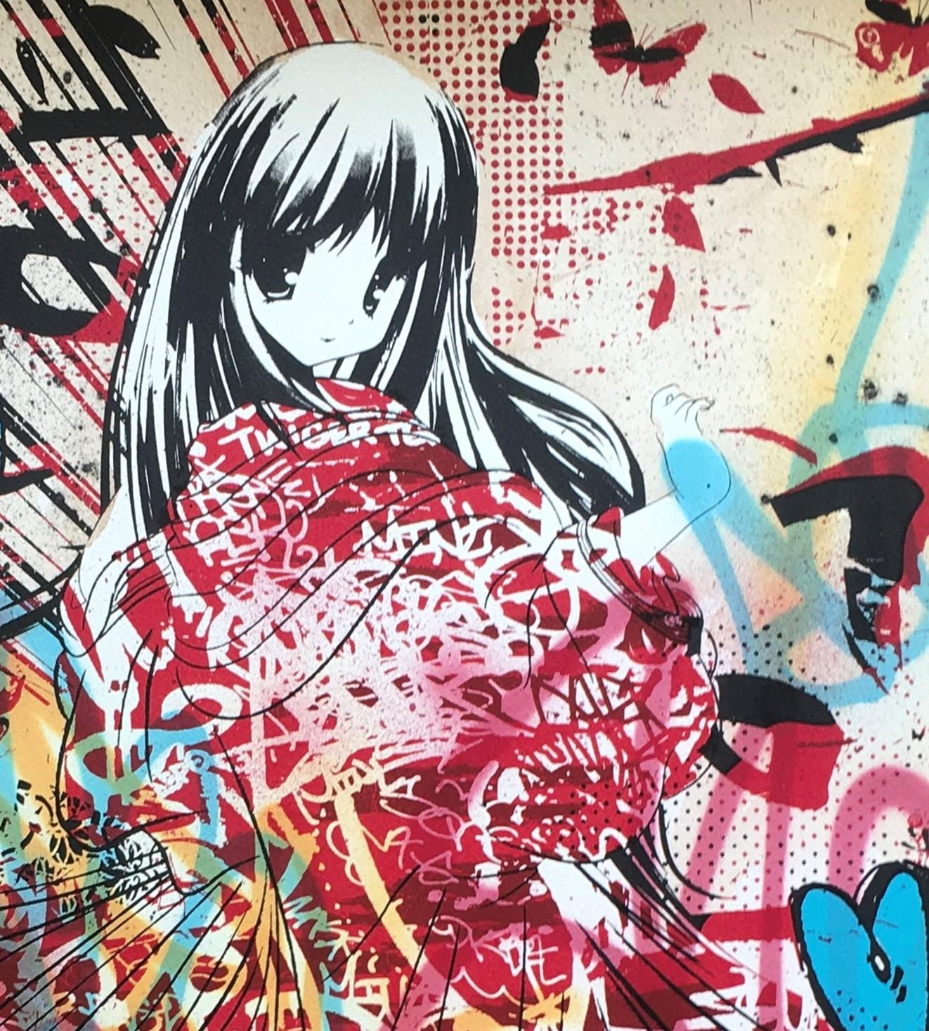 RHYTHM GRAF GLIMMER 1 Edizione limitata rifinita a mano e firmata dall'artista - Figurative Painting Beige di HUSH