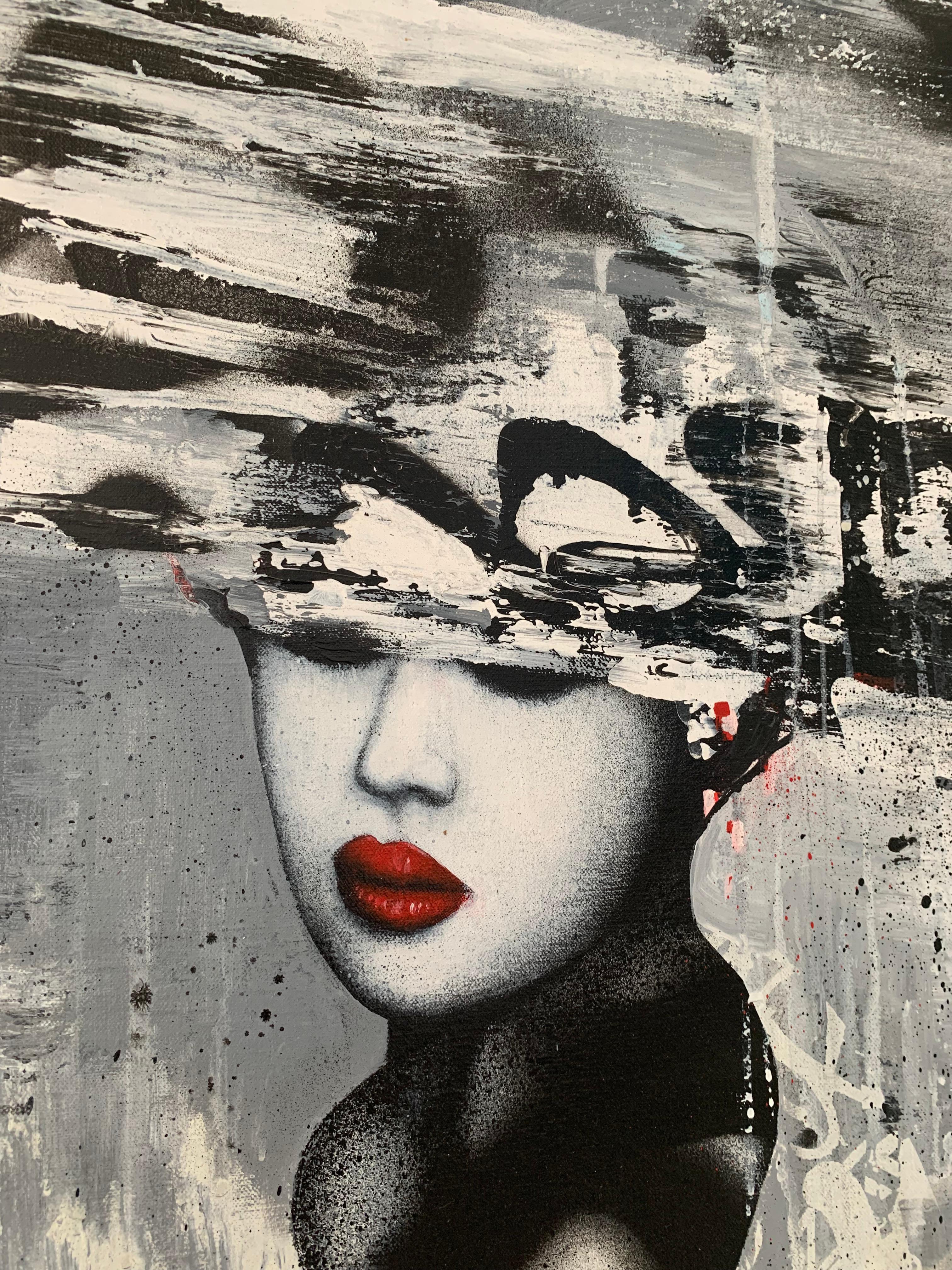 ROUGE Rarissimo dipinto originale su tela, firmato a mano dall'artista - Painting di HUSH
