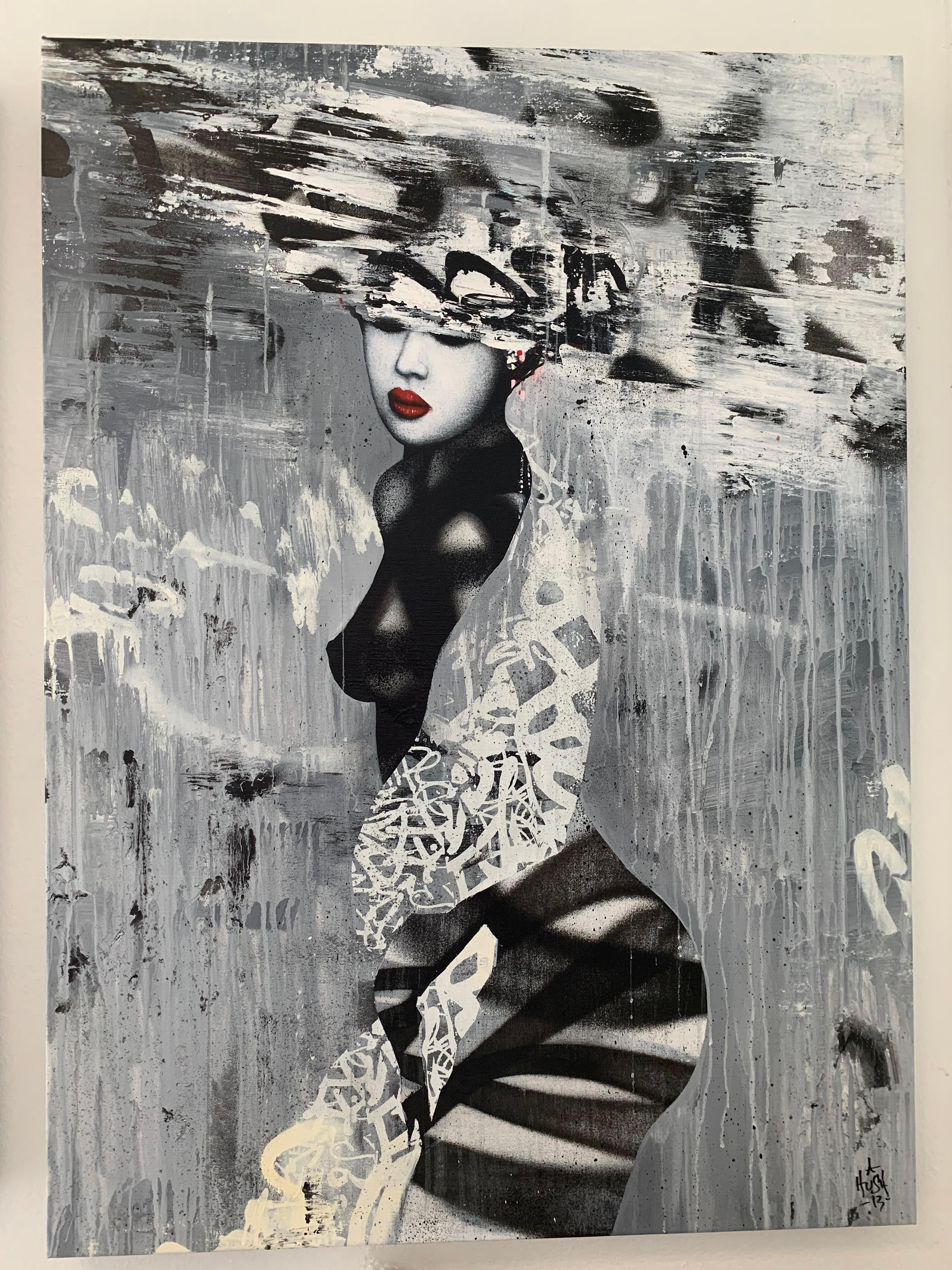 Figurative Painting di HUSH - ROUGE Rarissimo dipinto originale su tela, firmato a mano dall'artista