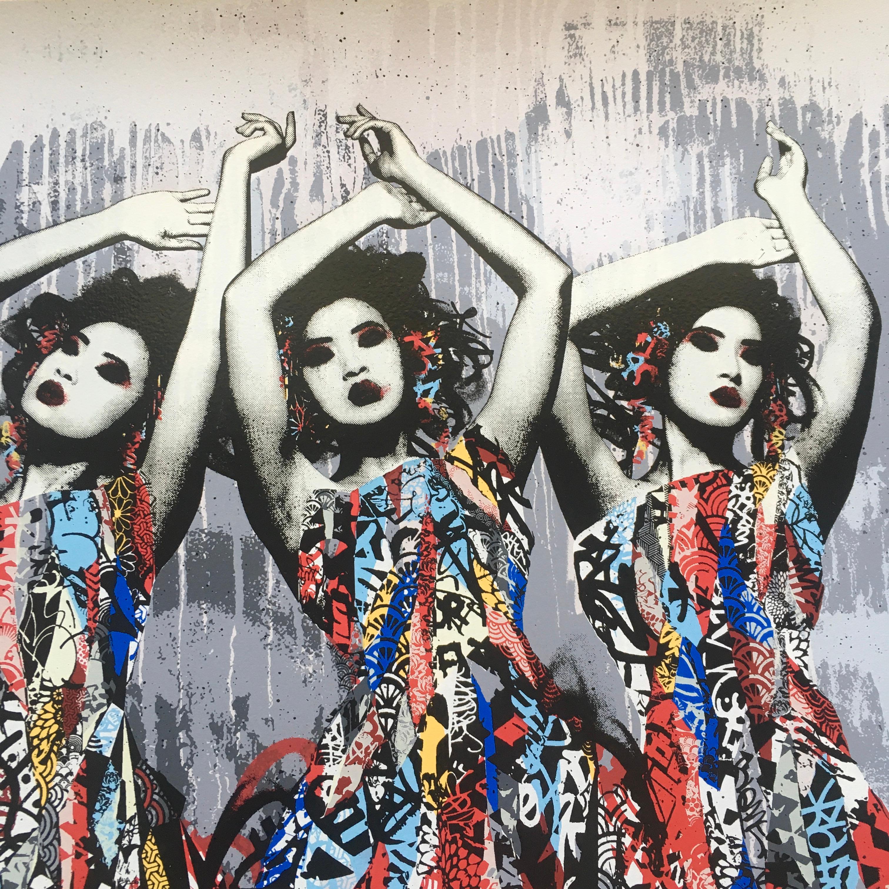 The 3 Sirens 24 Color Screen Print Signed and Numbered - Gray Figurative Print by HUSH