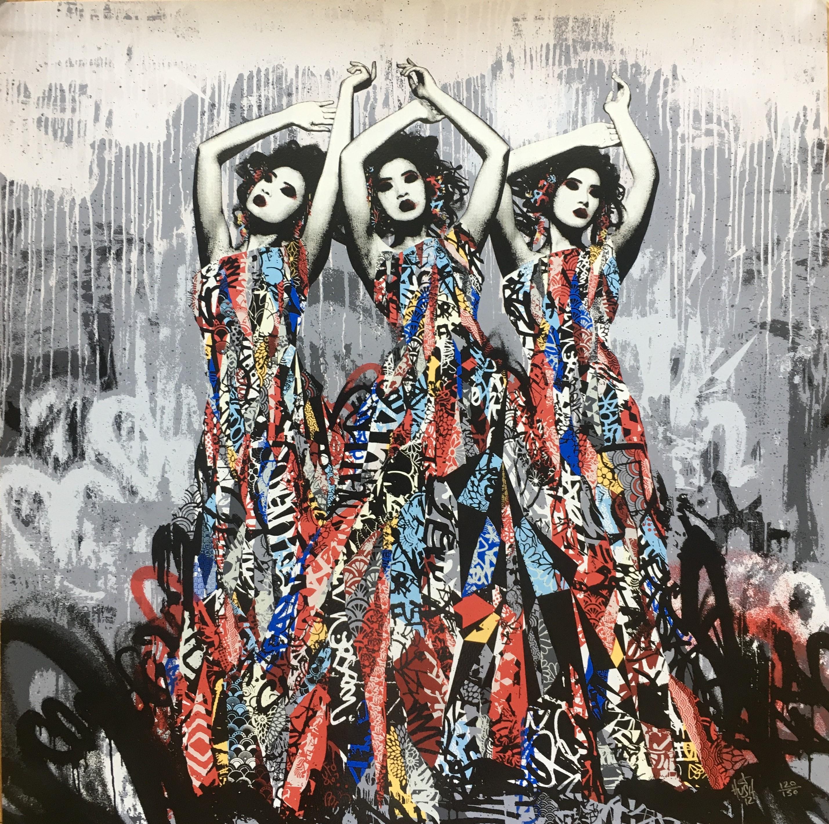HUSH Figurative Print - The 3 Sirens 24 Color Screen Print Signed and Numbered