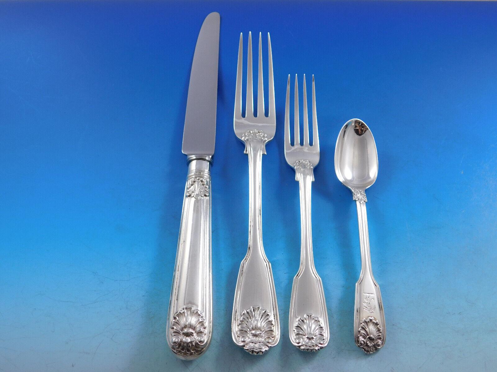 XIX secolo Set di posate in argento sterling Husk Shell by Chawner & Vander Servizio di posate in cassetta in vendita