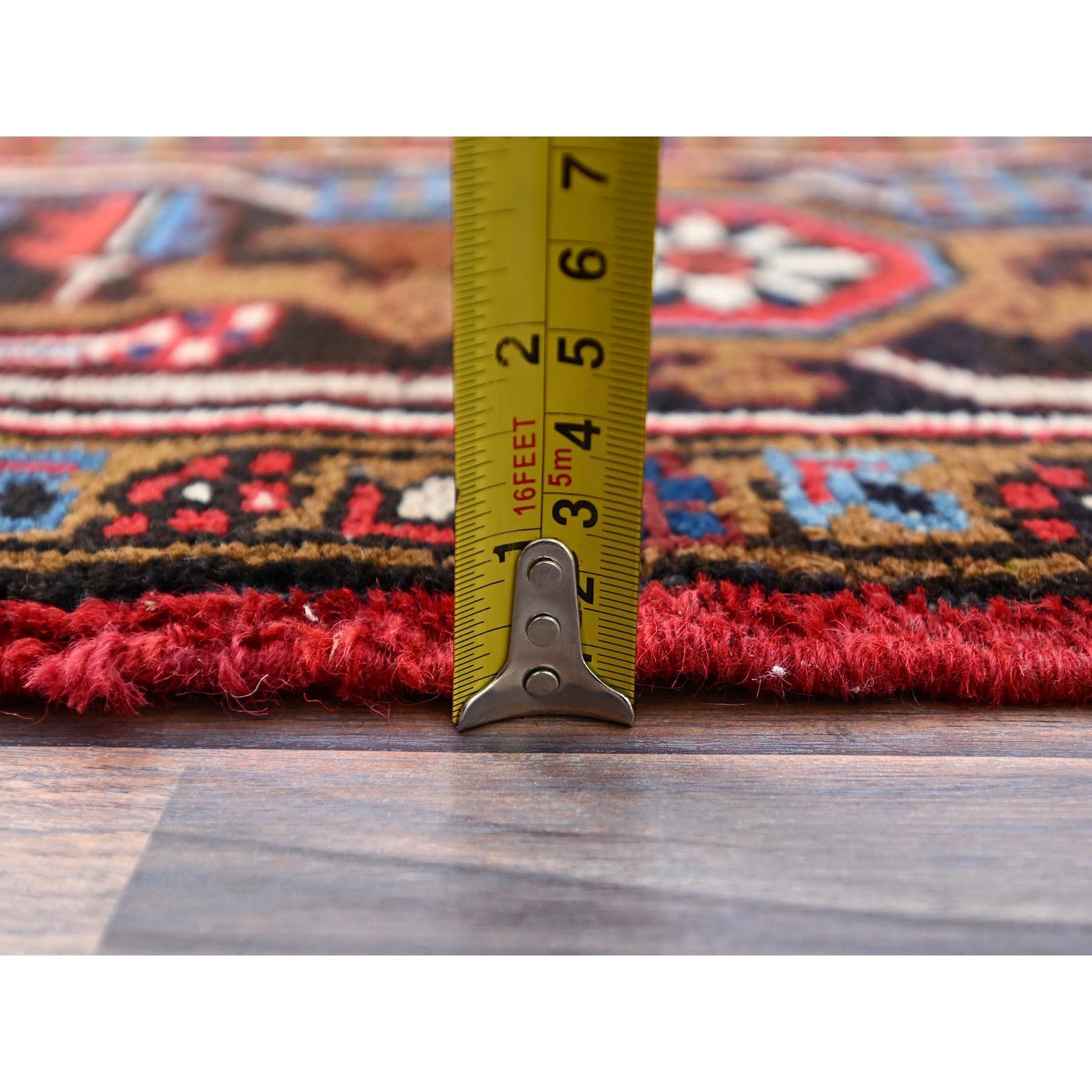 Husker Red Evenly Worn Wool Abrash Hand Knotted Persian Vintage Heriz Clean Rug 6