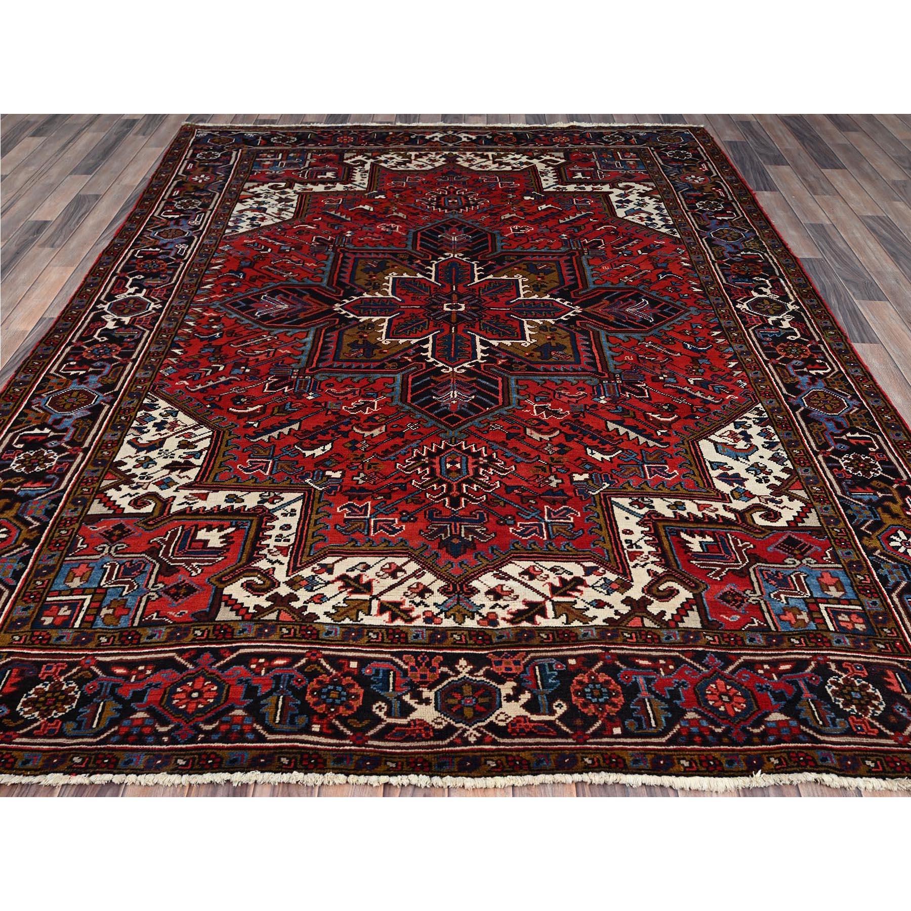 Hand-Knotted Husker Red Evenly Worn Wool Abrash Hand Knotted Persian Vintage Heriz Clean Rug
