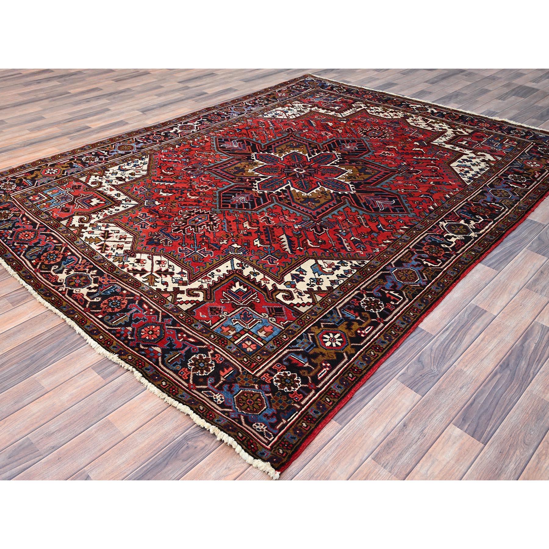 Husker Red Evenly Worn Wool Abrash Hand Knotted Persian Vintage Heriz Clean Rug In Good Condition In Carlstadt, NJ