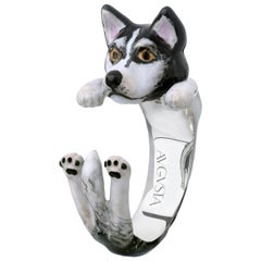 Husky Dog Sterling Silver 925 Enamel Customizable Ring