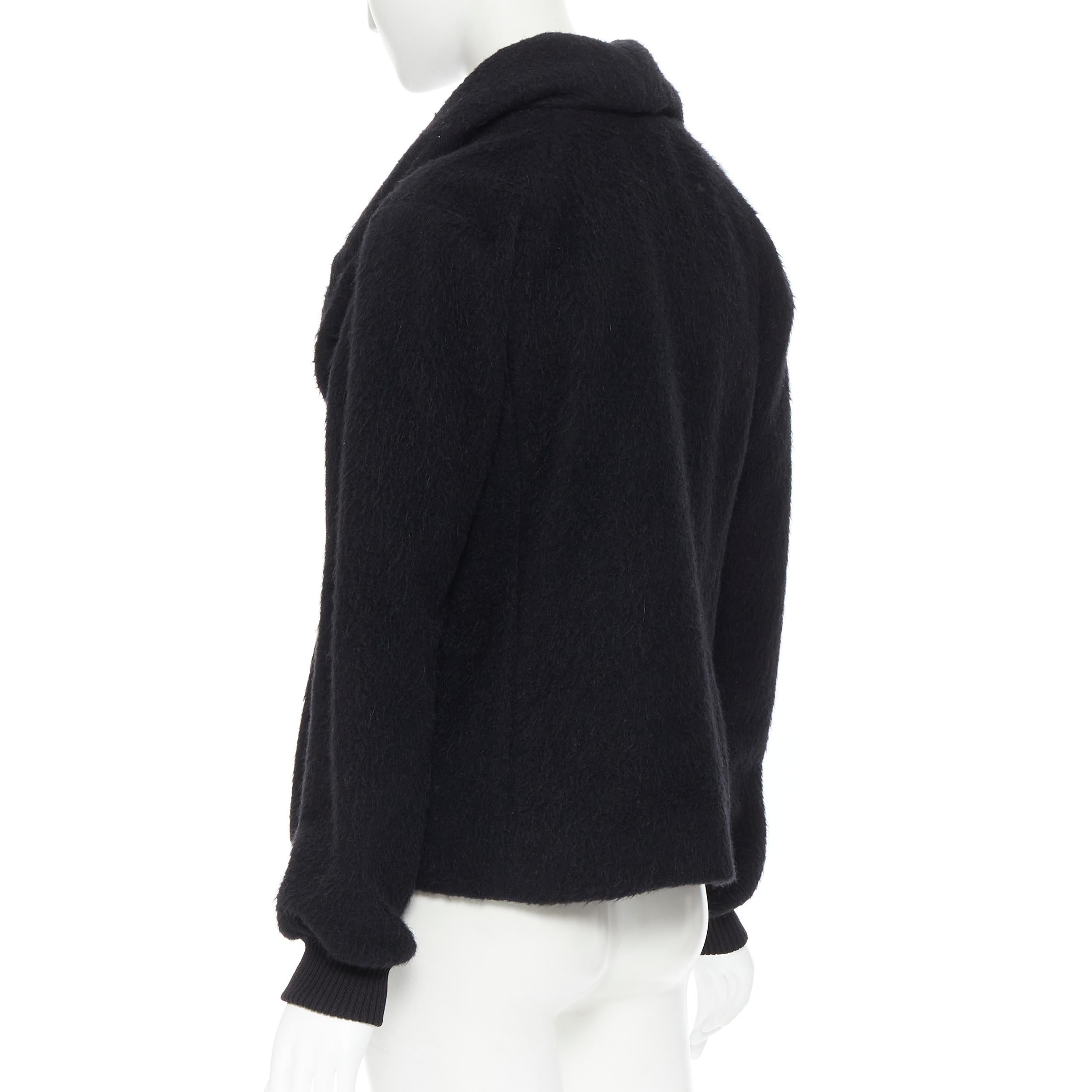 HUSSEIN CHALAYAN black mohair wool gathered collar bomber jacket IT40 S In Good Condition In Hong Kong, NT