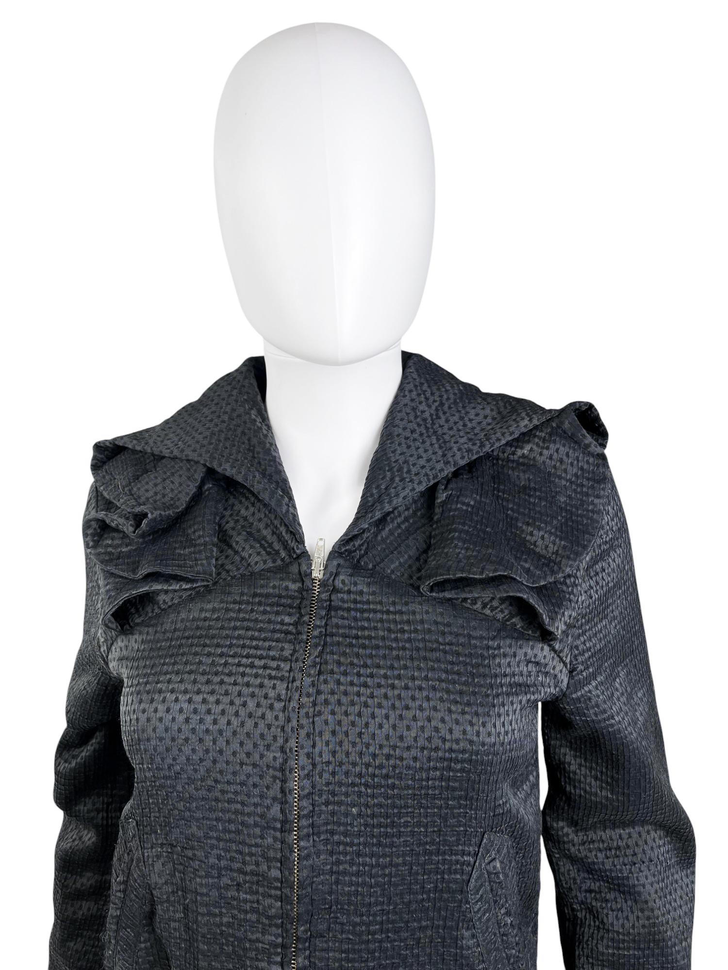 Hussein Chalayan Early 2000's Ruffle Blue Bomber Jacket In condizioni ottime in vendita a Caserta, IT