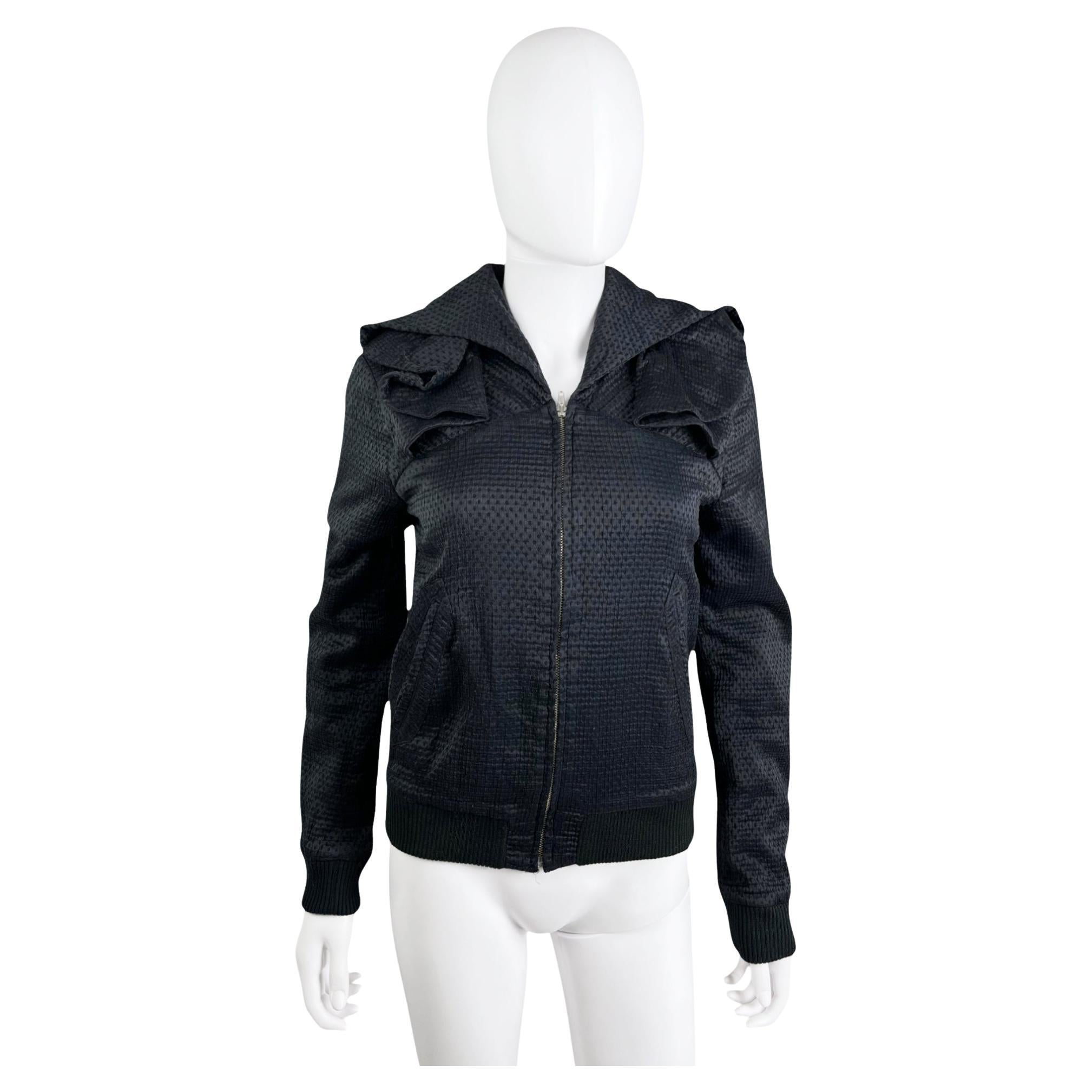 Hussein Chalayan Early 2000's Ruffle Blue Bomber Jacket in vendita