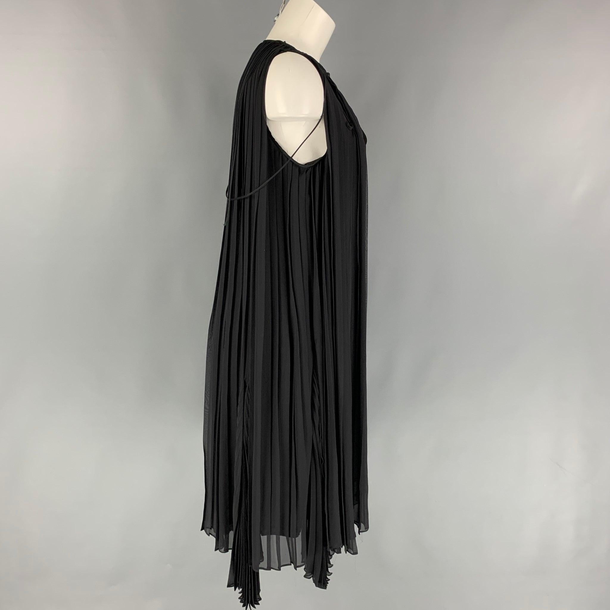 HUSSEIN CHALAYAN Size M Black Silk Pleated A-Line Dress In Good Condition For Sale In San Francisco, CA
