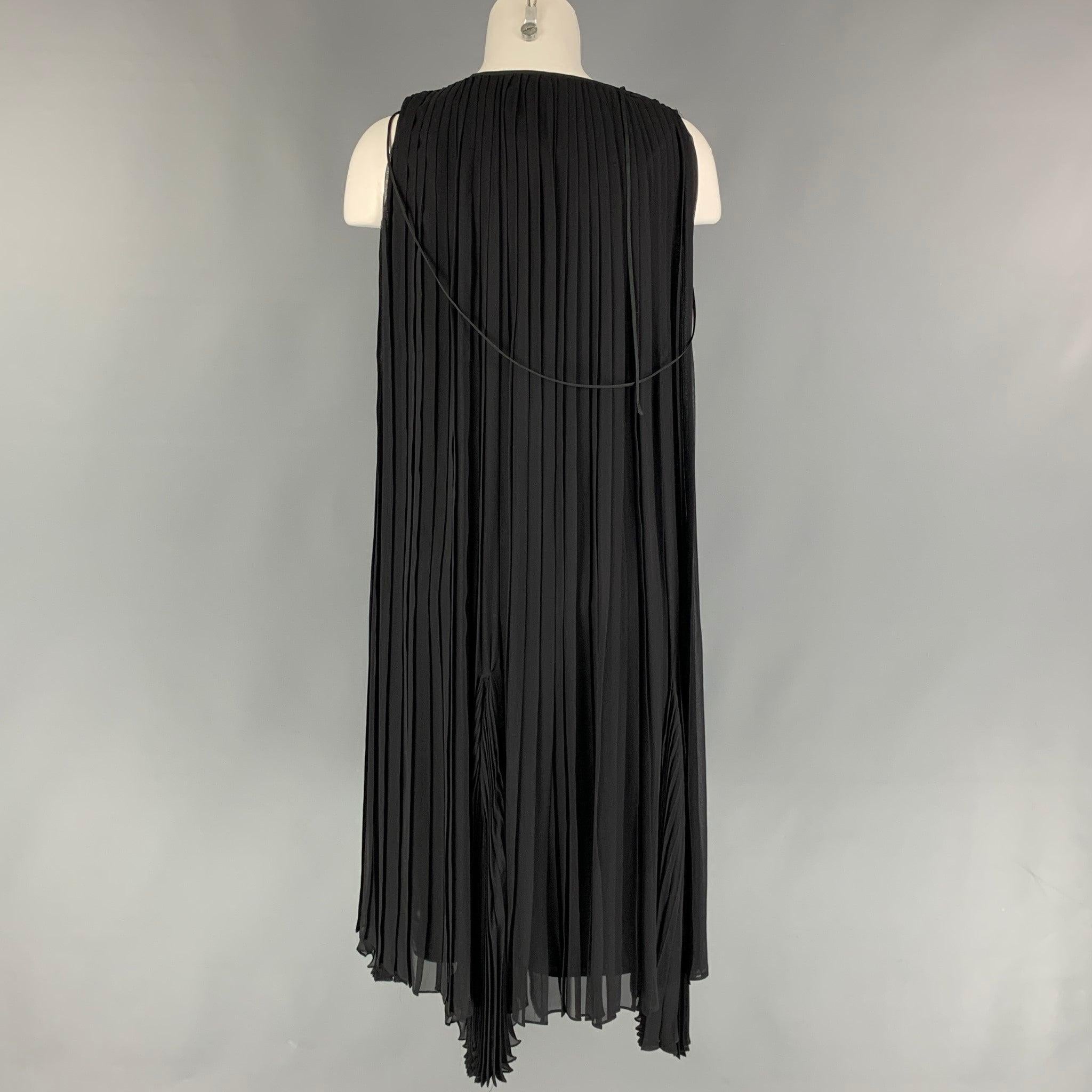 Women's HUSSEIN CHALAYAN Size M Black Silk Pleated A-Line Dress For Sale