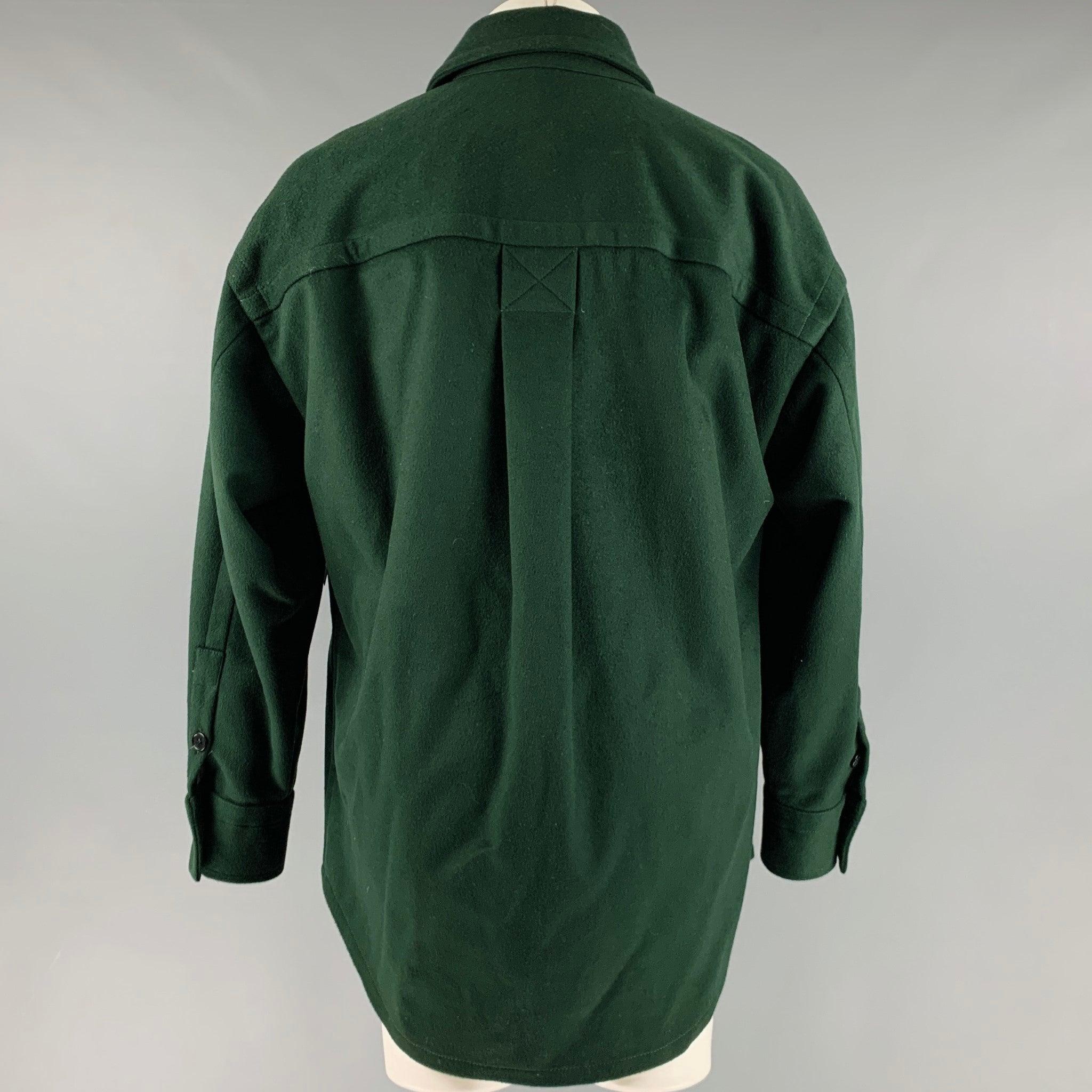 HUSSEIN CHALAYAN Size S Green Wool Blend Patch Pocket Long Sleeve Shirt In Excellent Condition For Sale In San Francisco, CA