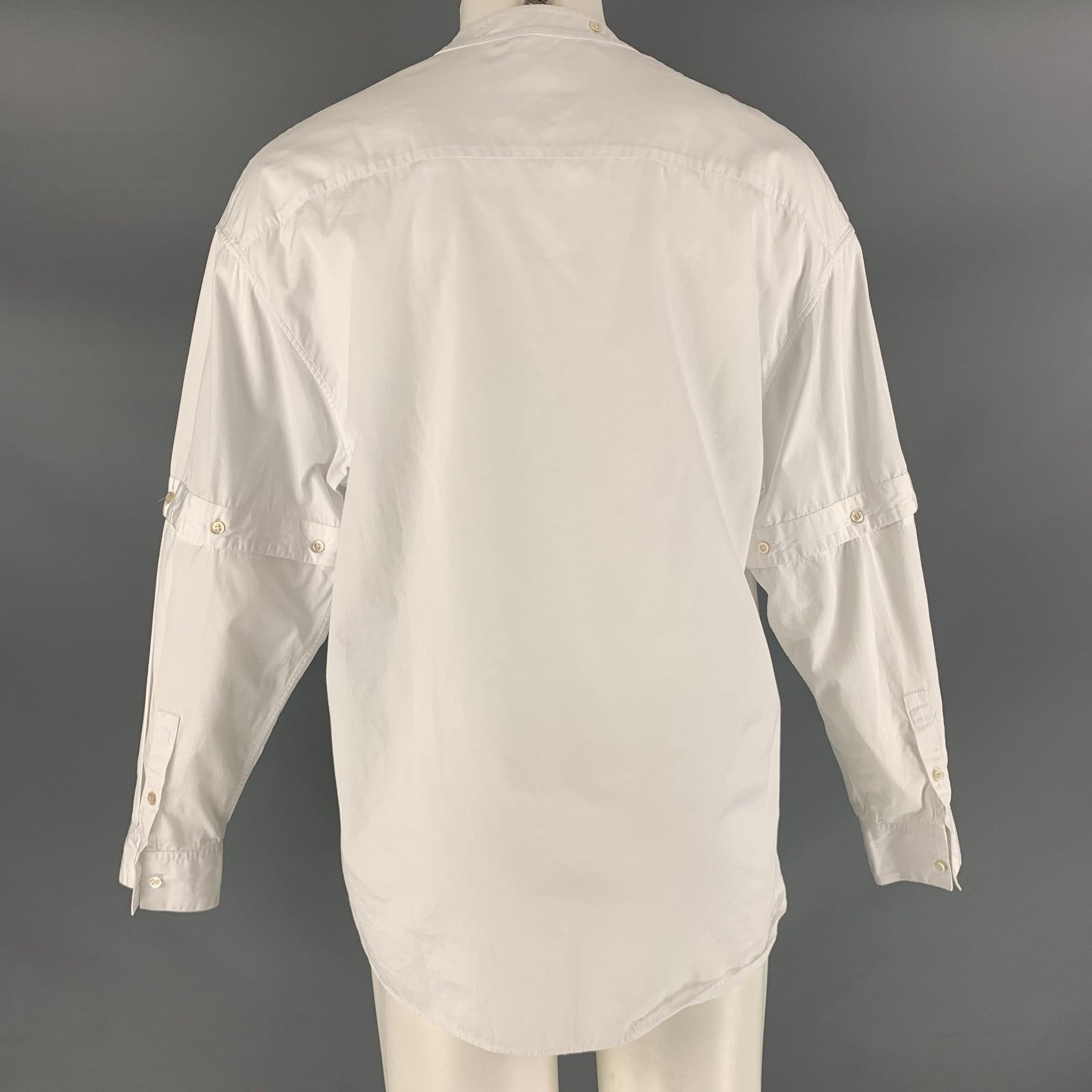 HUSSEIN CHALAYAN Size S White Solid Cotton Nehru Collar Long Sleeve Shirt In Excellent Condition For Sale In San Francisco, CA
