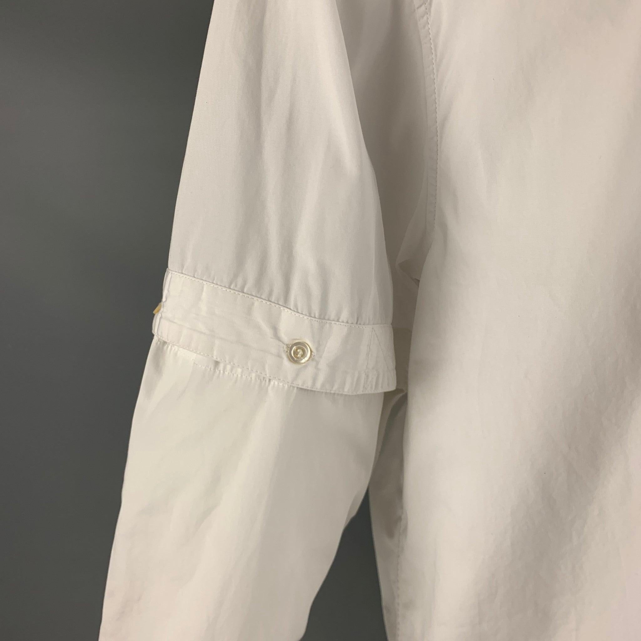 Men's HUSSEIN CHALAYAN Size S White Solid Cotton Nehru Collar Long Sleeve Shirt For Sale