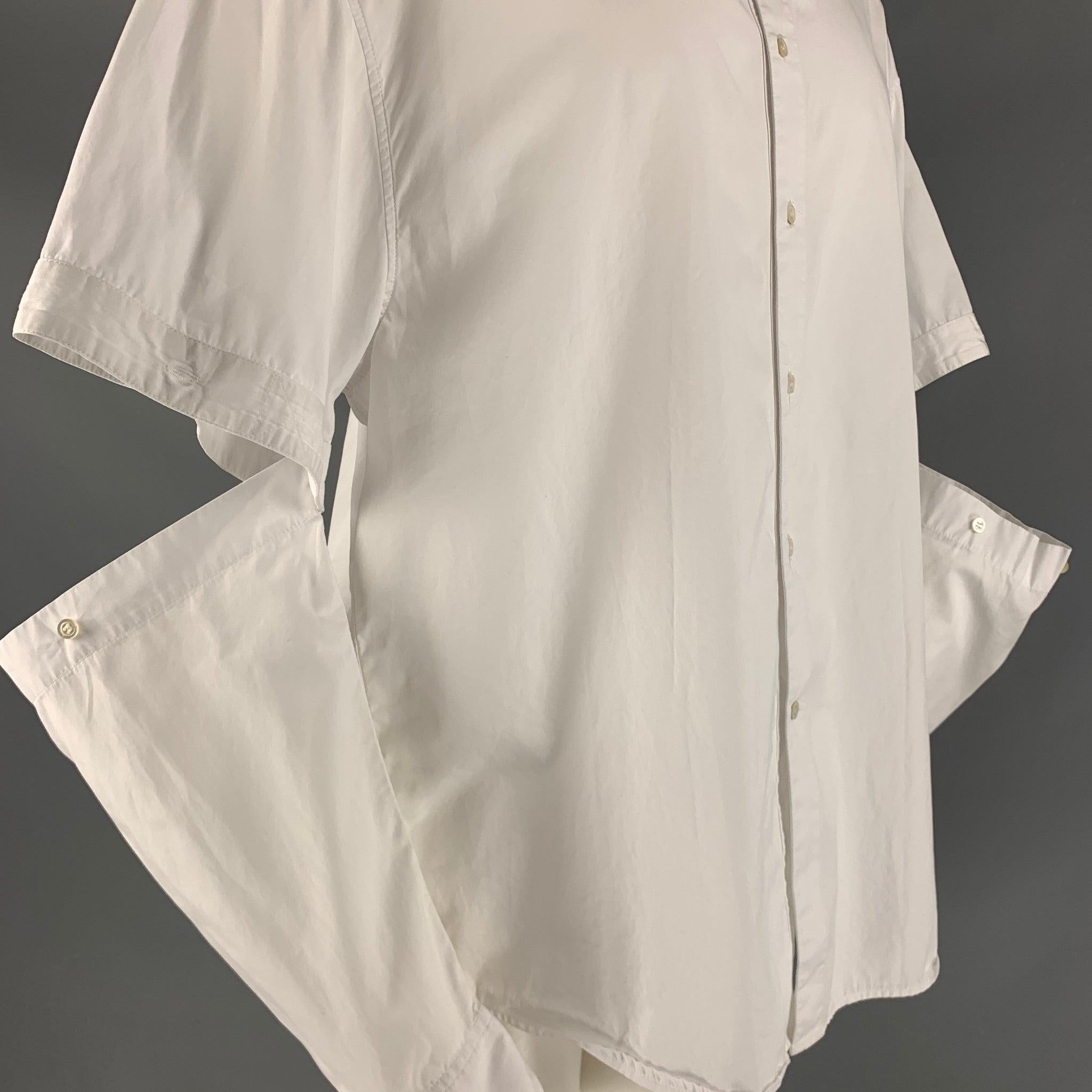 HUSSEIN CHALAYAN Size S White Solid Cotton Nehru Collar Long Sleeve Shirt For Sale 2