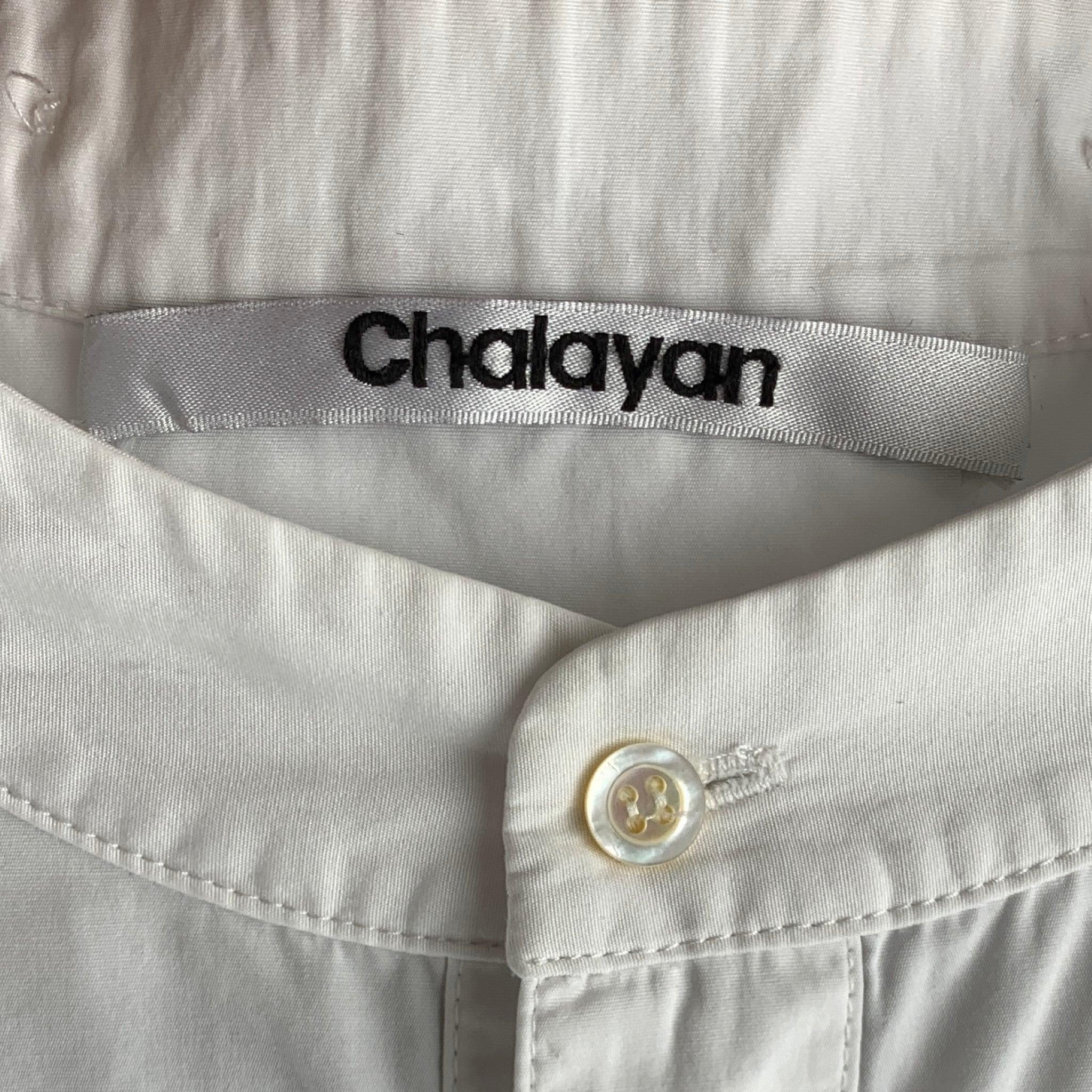 HUSSEIN CHALAYAN Size S White Solid Cotton Nehru Collar Long Sleeve Shirt For Sale 3