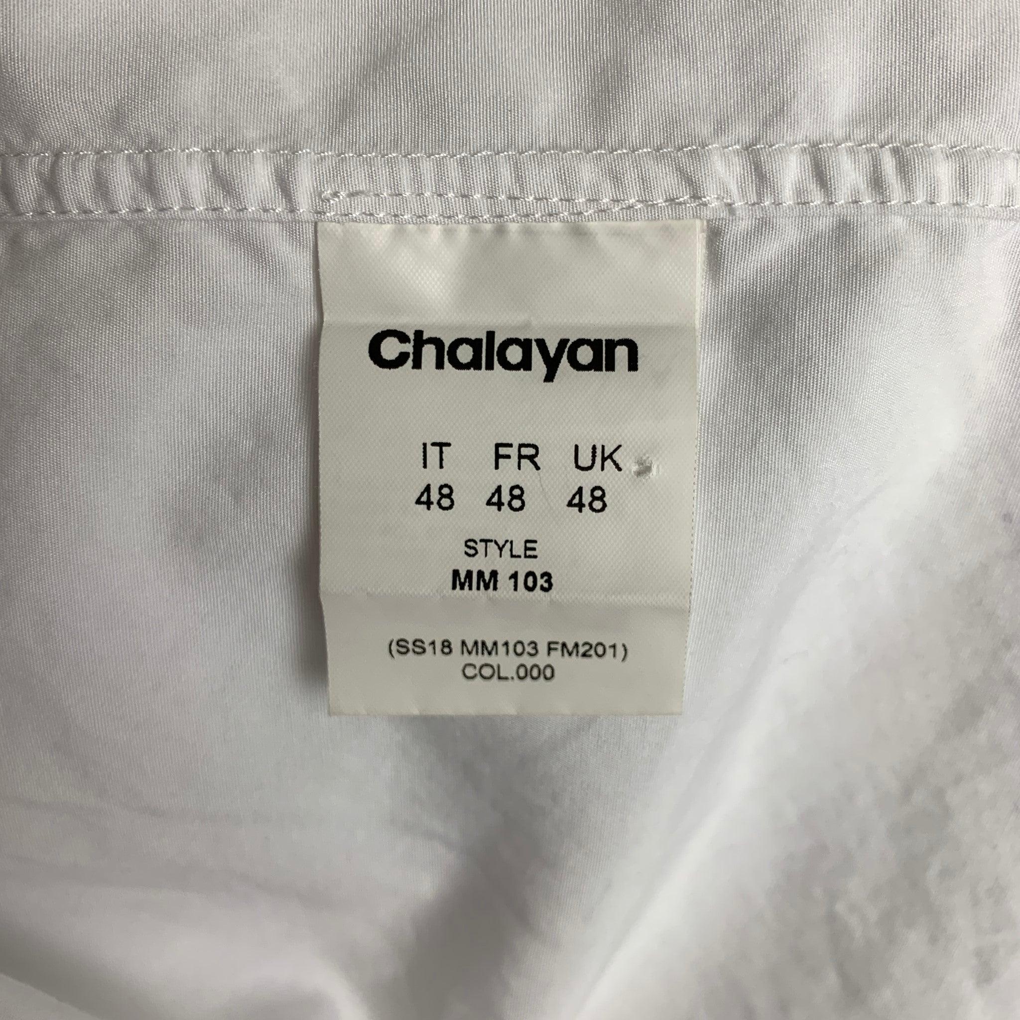 HUSSEIN CHALAYAN Size S White Solid Cotton Nehru Collar Long Sleeve Shirt For Sale 4