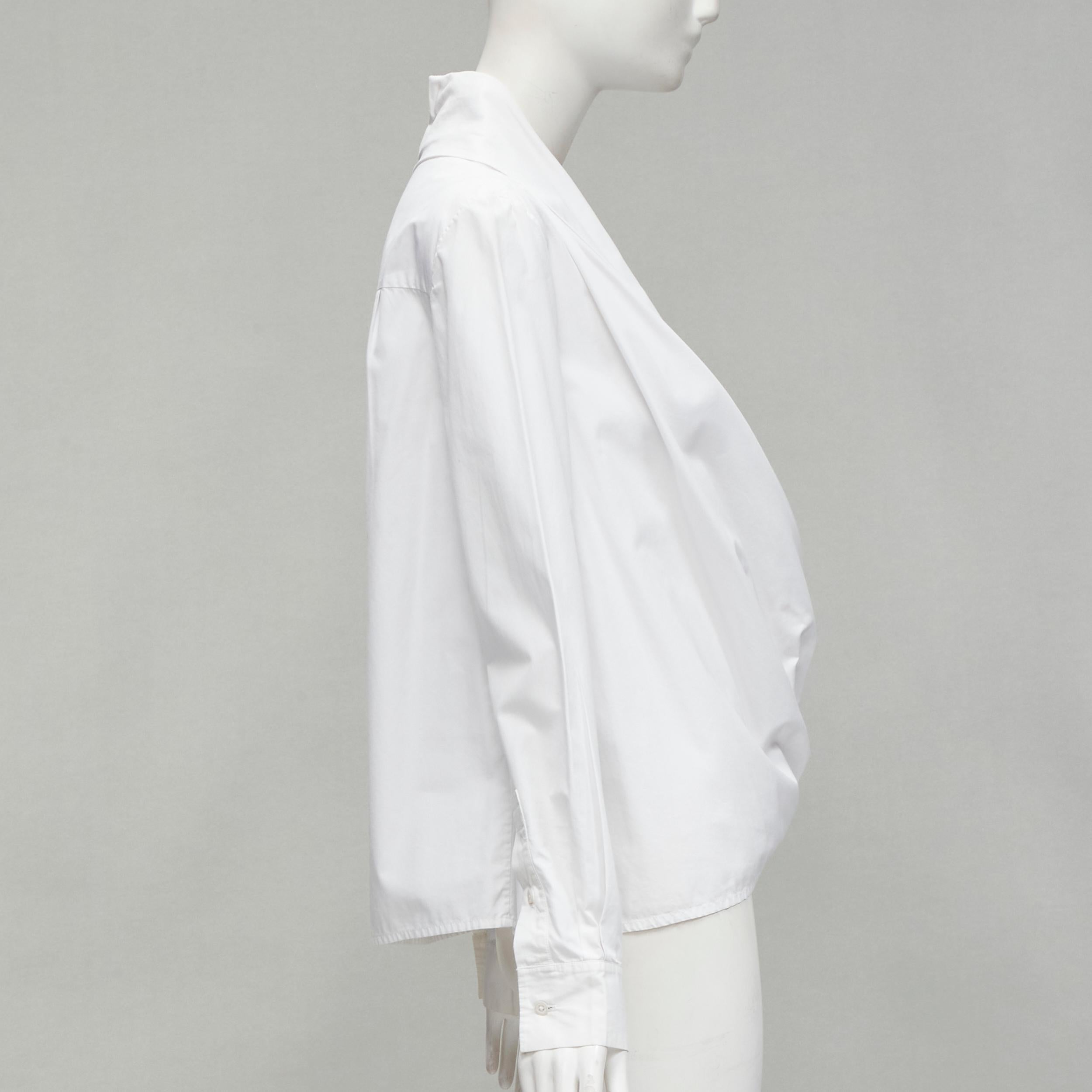 Women's HUSSEIN CHALAYAN white cotton drape asymmetric collar back yoke shirt IT38 XS