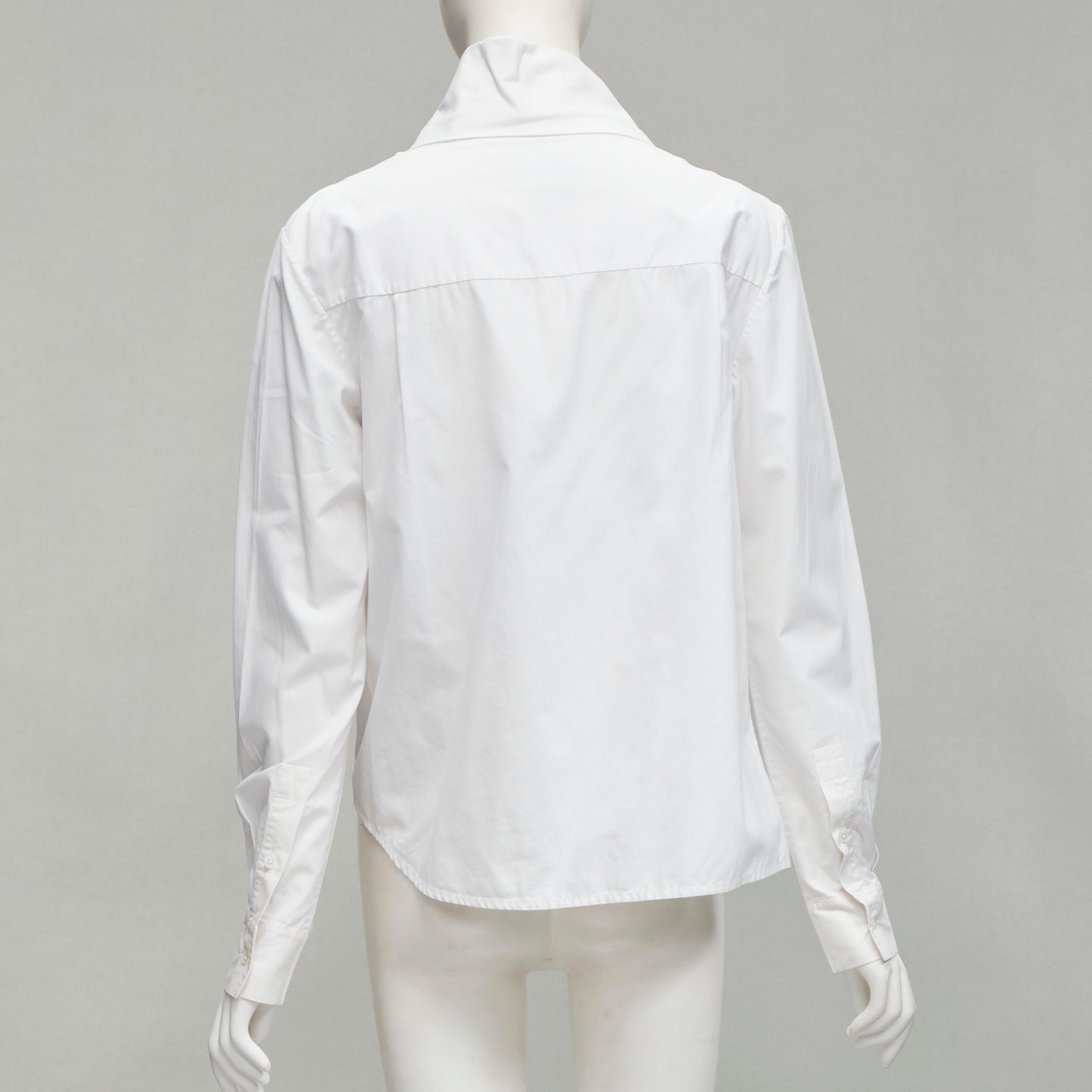 HUSSEIN CHALAYAN white cotton drape asymmetric collar back yoke shirt IT38 XS 1