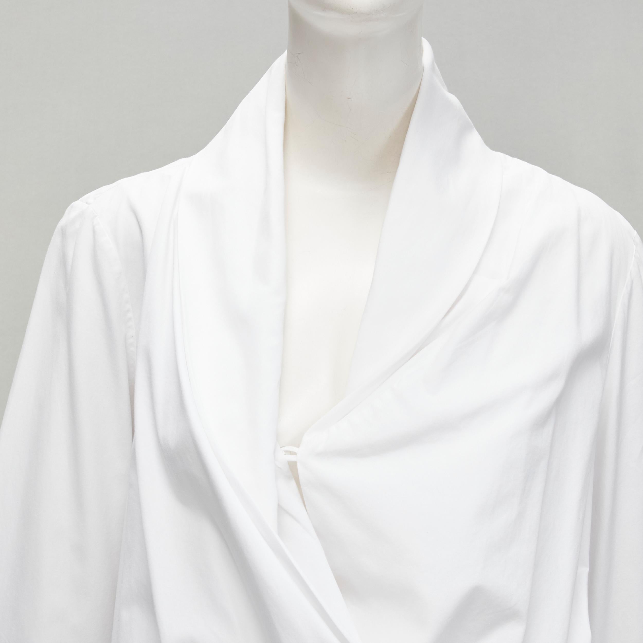 HUSSEIN CHALAYAN white cotton drape asymmetric collar back yoke shirt IT38 XS 4
