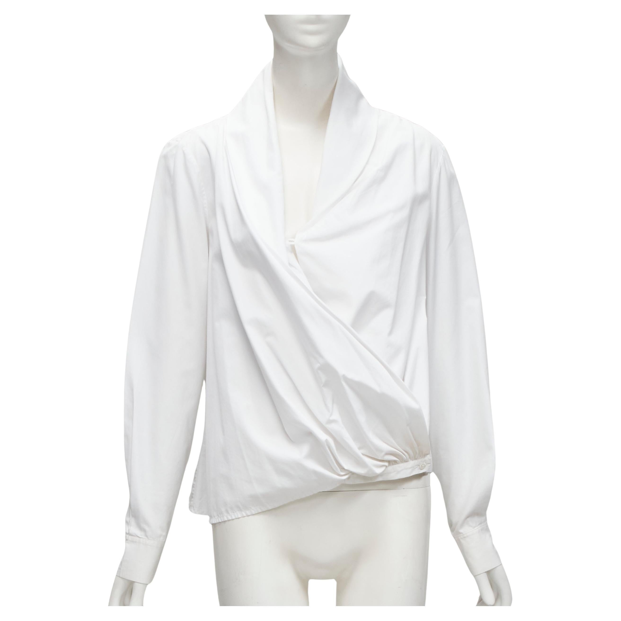 HUSSEIN CHALAYAN white cotton drape asymmetric collar back yoke shirt IT38 XS