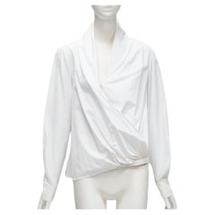 HUSSEIN CHALAYAN white cotton drape asymmetric collar back yoke shirt IT38 XS