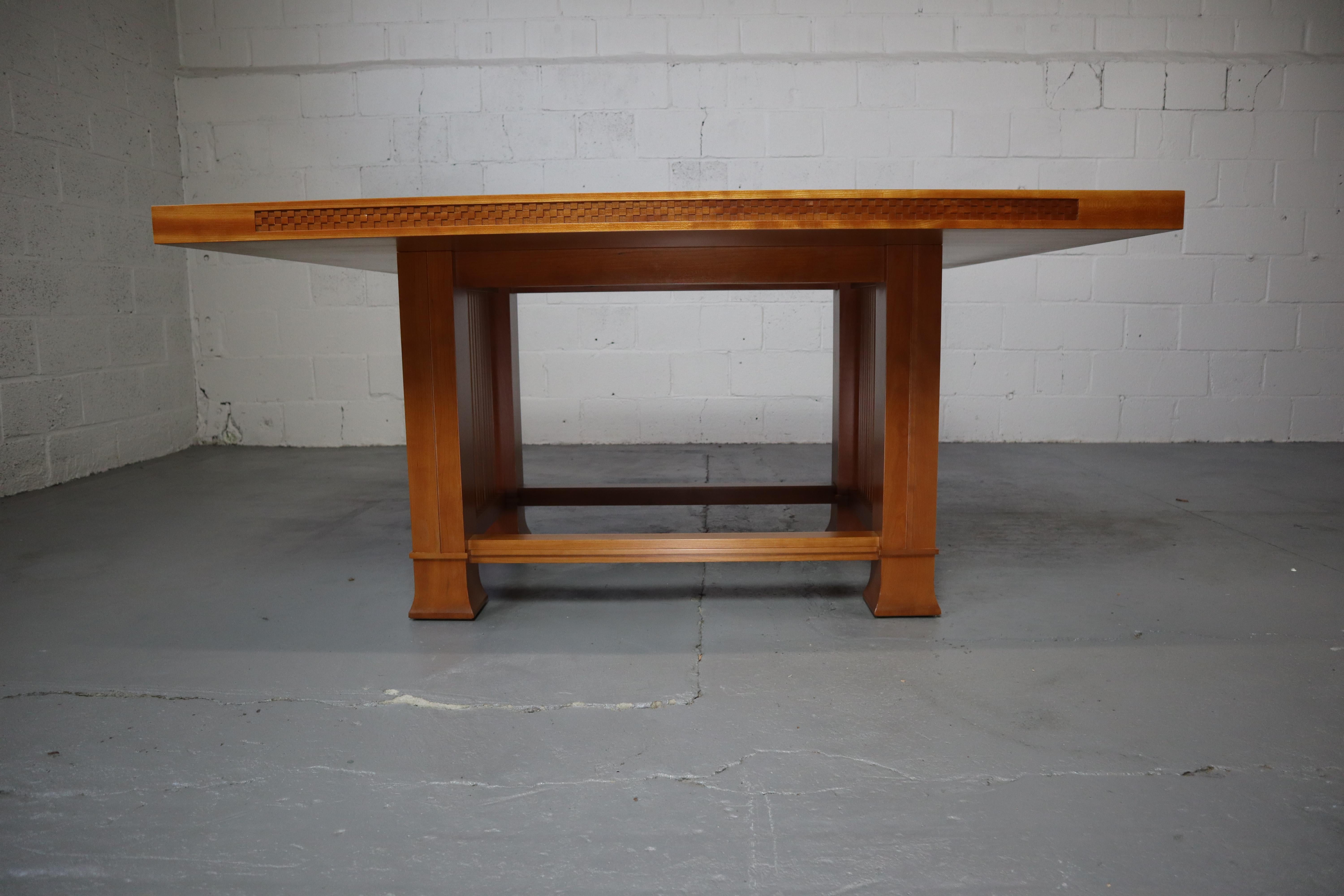 Husser 615 dining table designed by Frank Lloyd Wright in 1899 for the Husser house in Chicago. The Husser house was also designed by Frank Lloyd Wright for Helen and Joseph Husser.
The table was re-edited by Cassina in 1992 and included in the