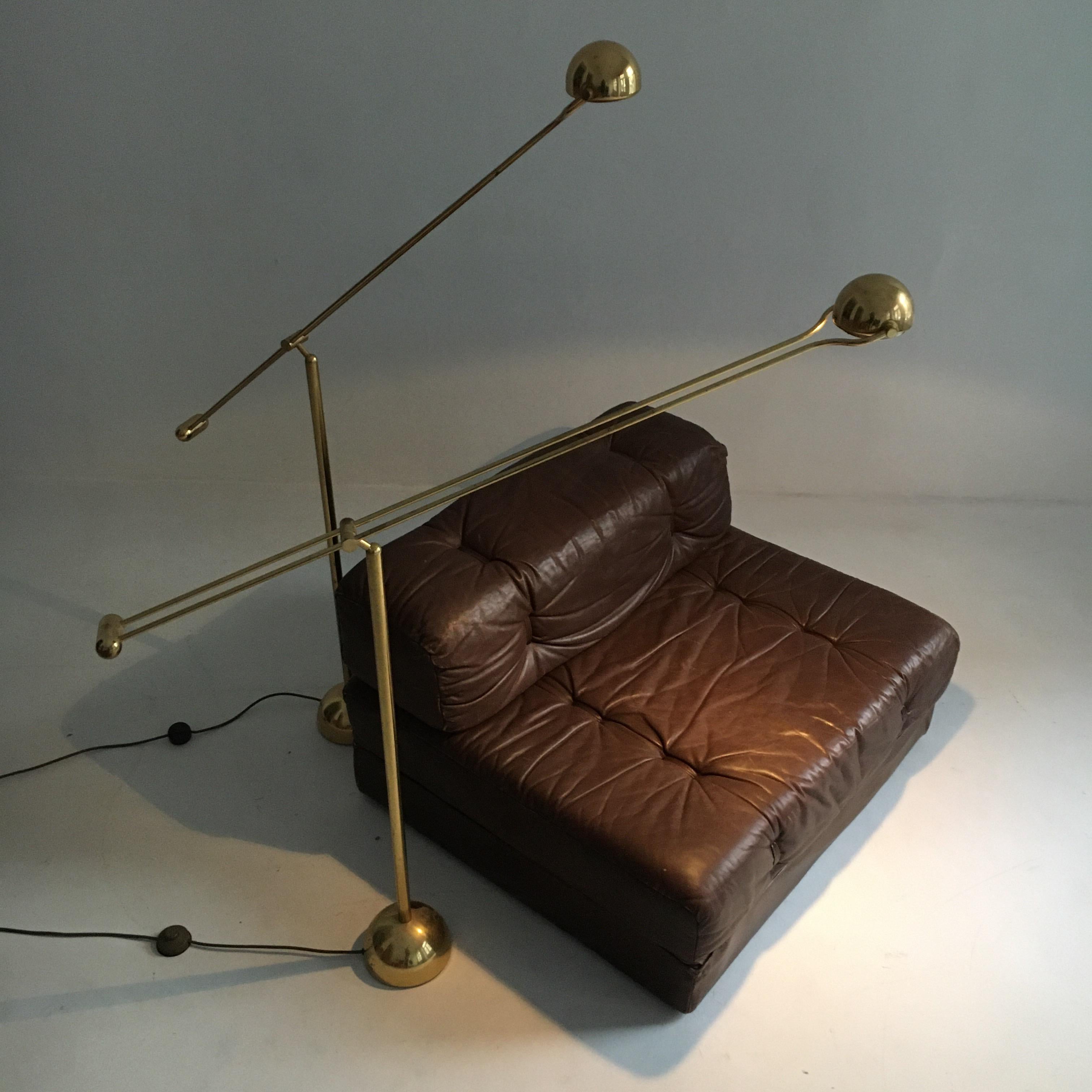 Coppia di lampade da terra in ottone Hustadt Counterbalance, Germania, 1970 3