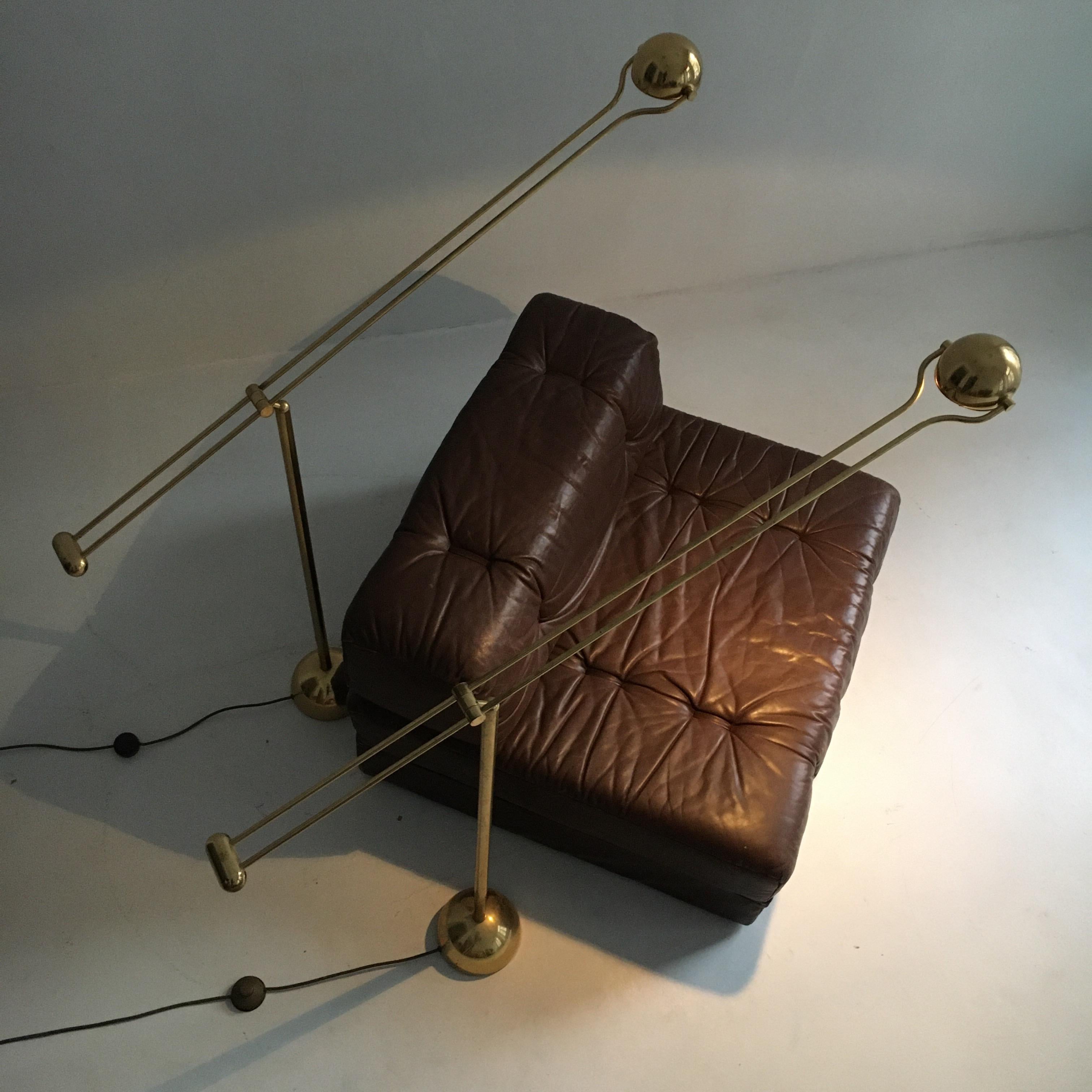 Coppia di lampade da terra in ottone Hustadt Counterbalance, Germania, 1970 4