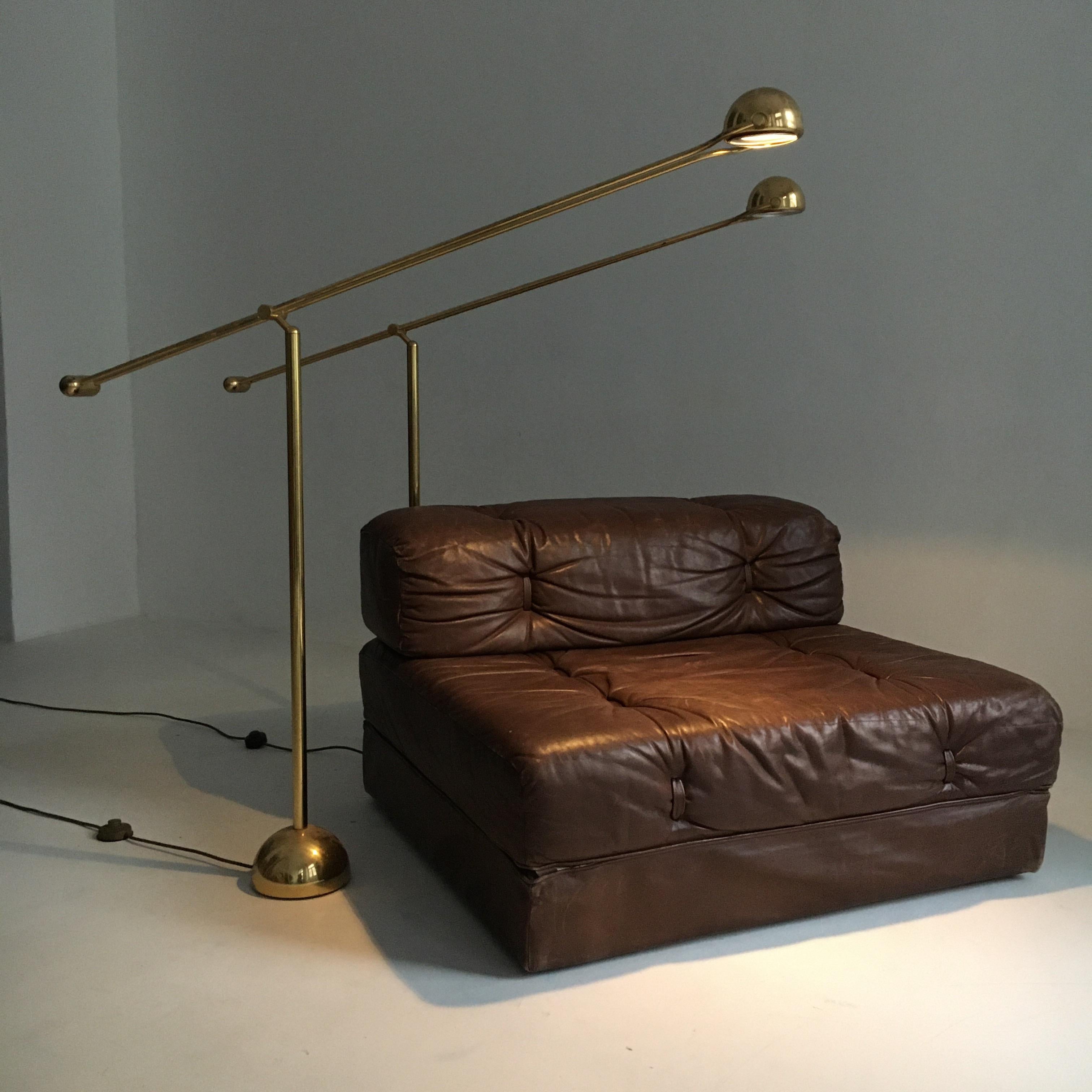 Coppia di lampade da terra in ottone Hustadt Counterbalance, Germania, 1970 6