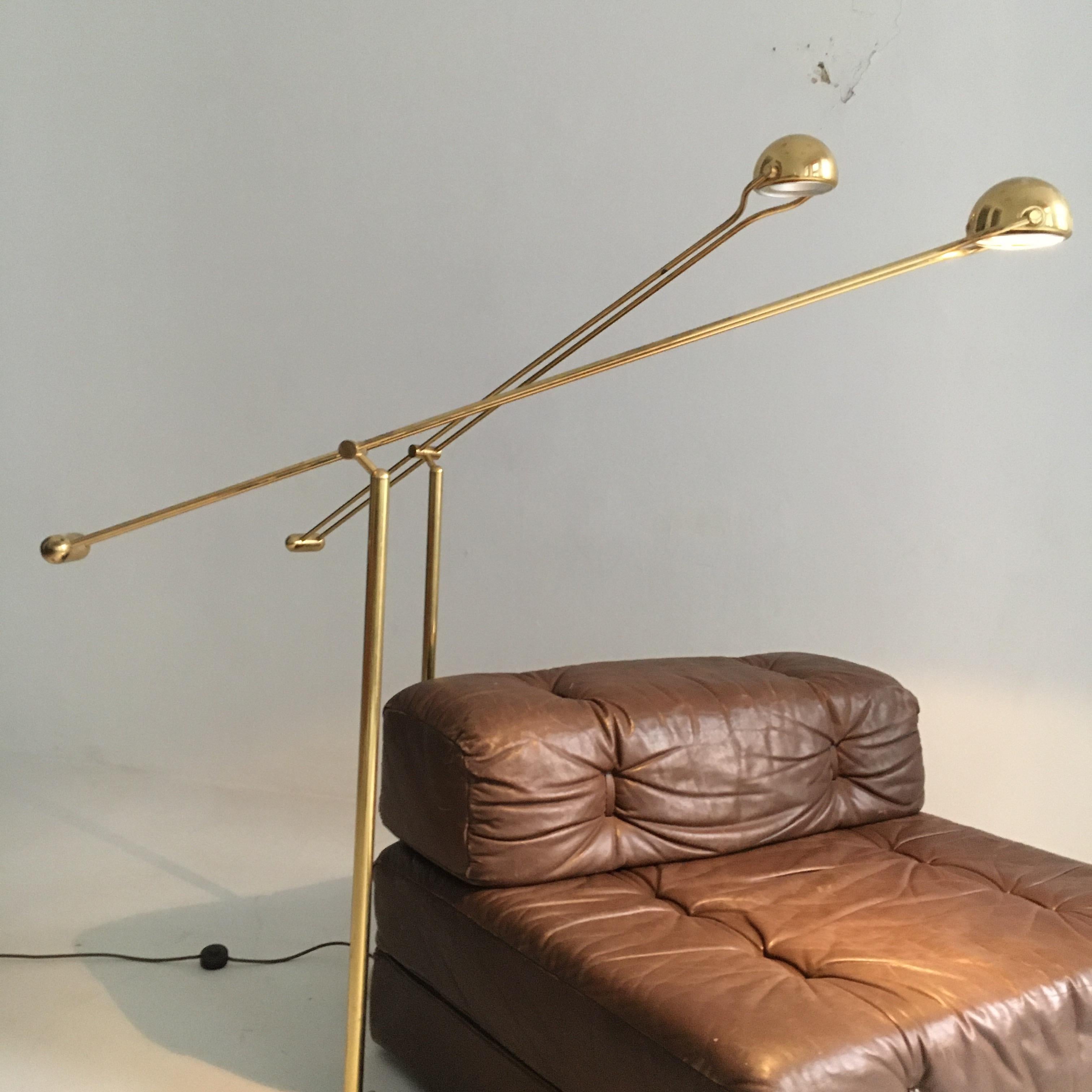 Coppia di lampade da terra in ottone Hustadt Counterbalance, Germania, 1970 7