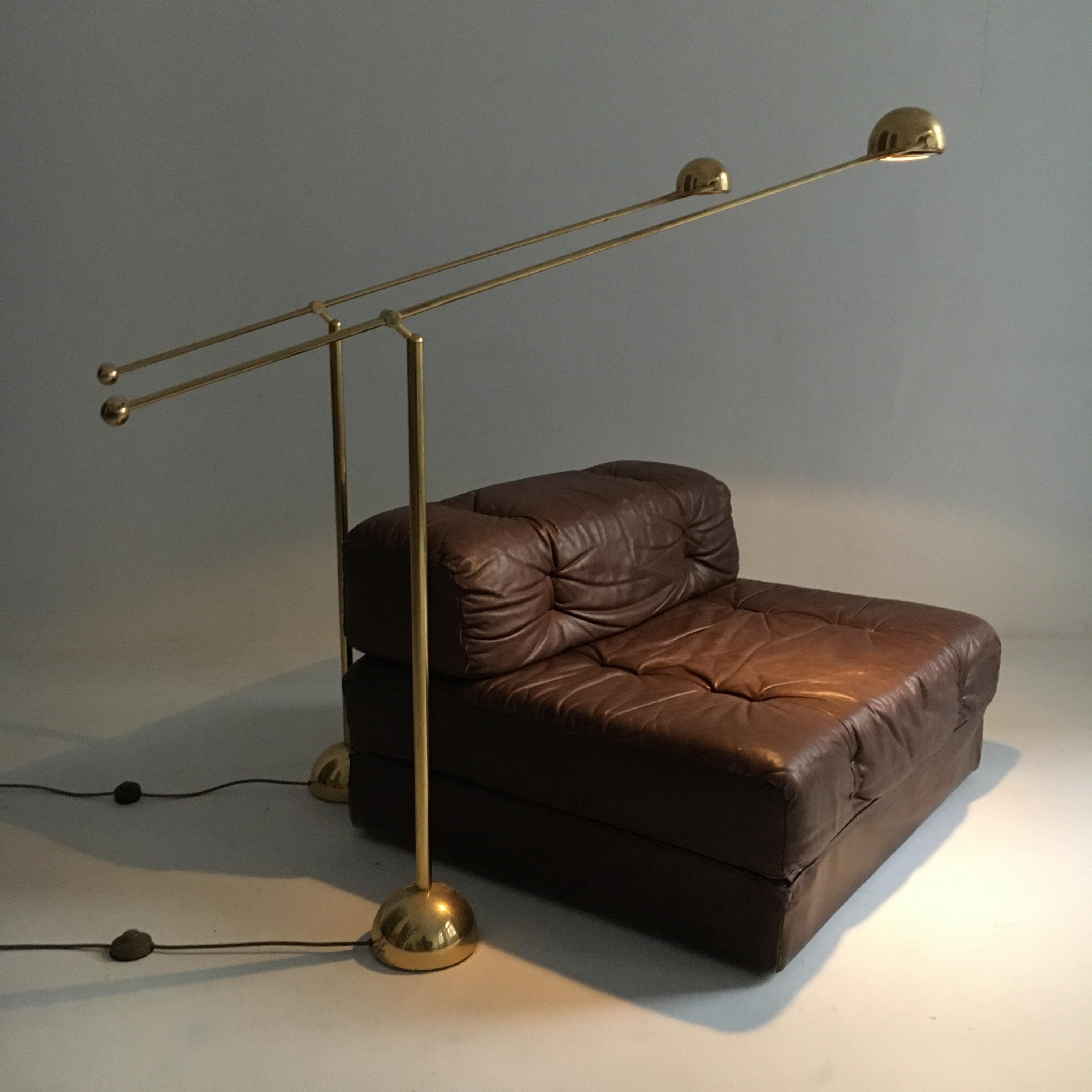 Coppia di lampade da terra in ottone Hustadt Counterbalance, Germania, 1970 8