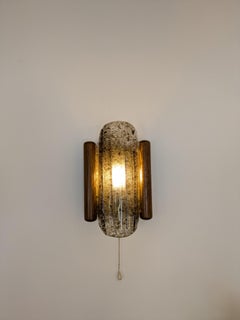 Hustadt Leuchten, oak and glass, wall light, Germany, 1960's