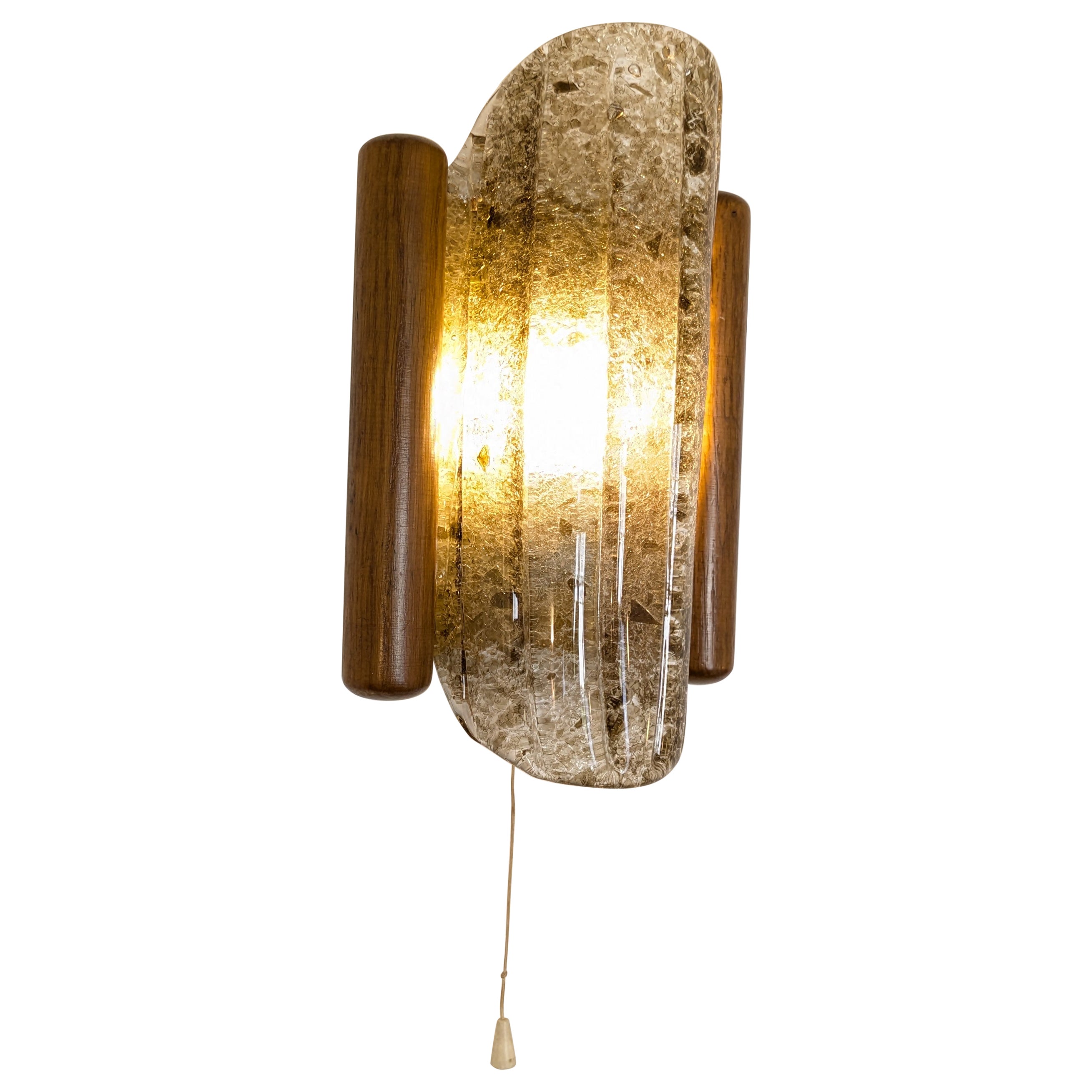 Hustadt Leuchten, lampada da parete in quercia e vetro, Germania, anni '60
